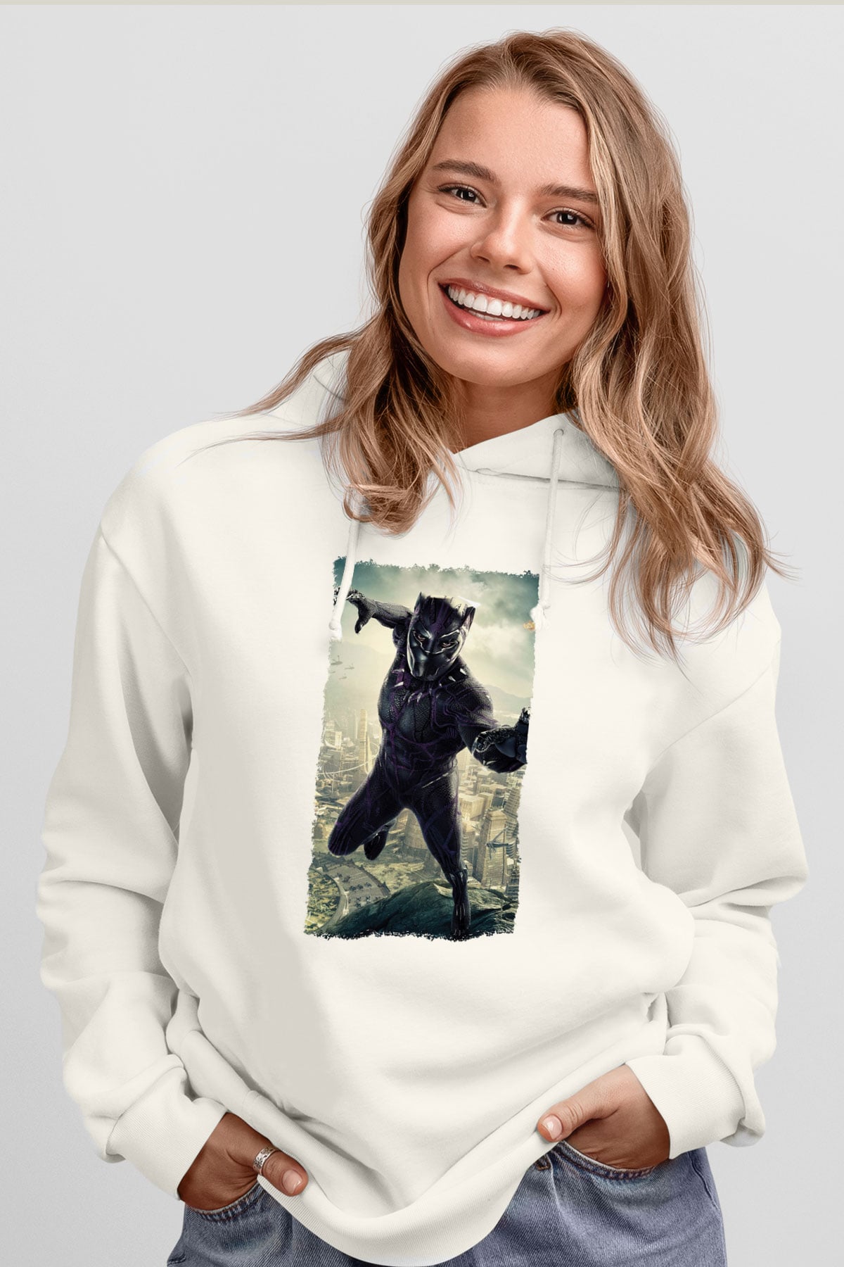 Black Panther Beyaz Unisex Hoodie