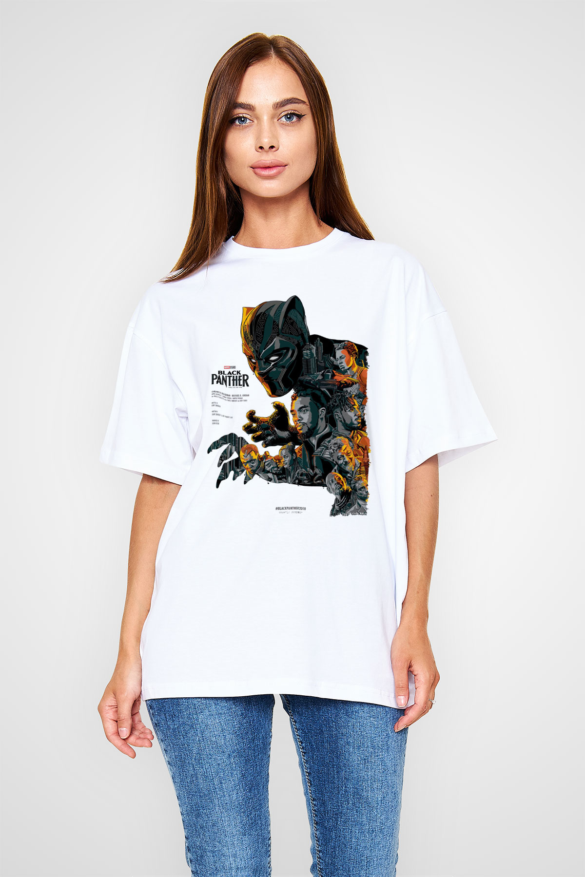 Black Panther Beyaz Oversize Tişört Oversize T-shirt