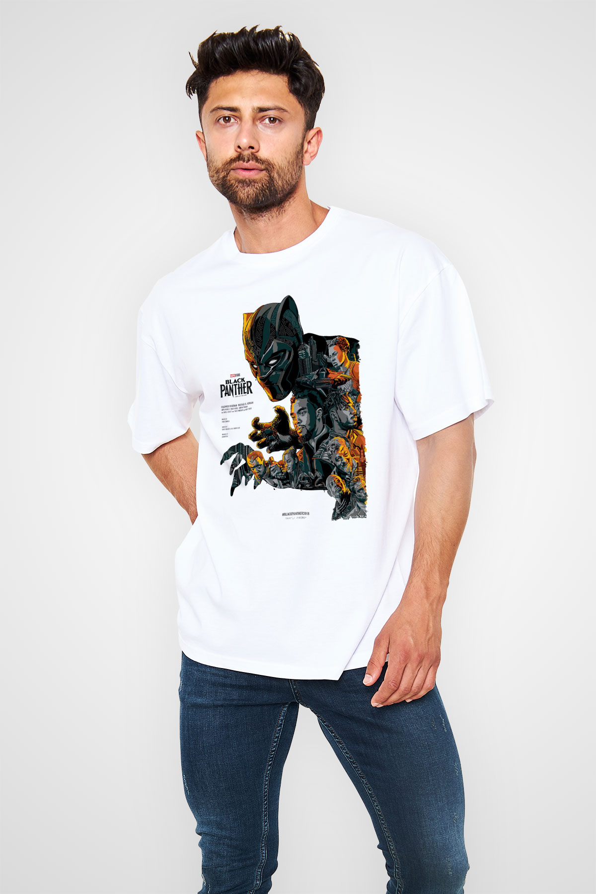 Black Panther Beyaz Oversize Tişört Oversize T-shirt