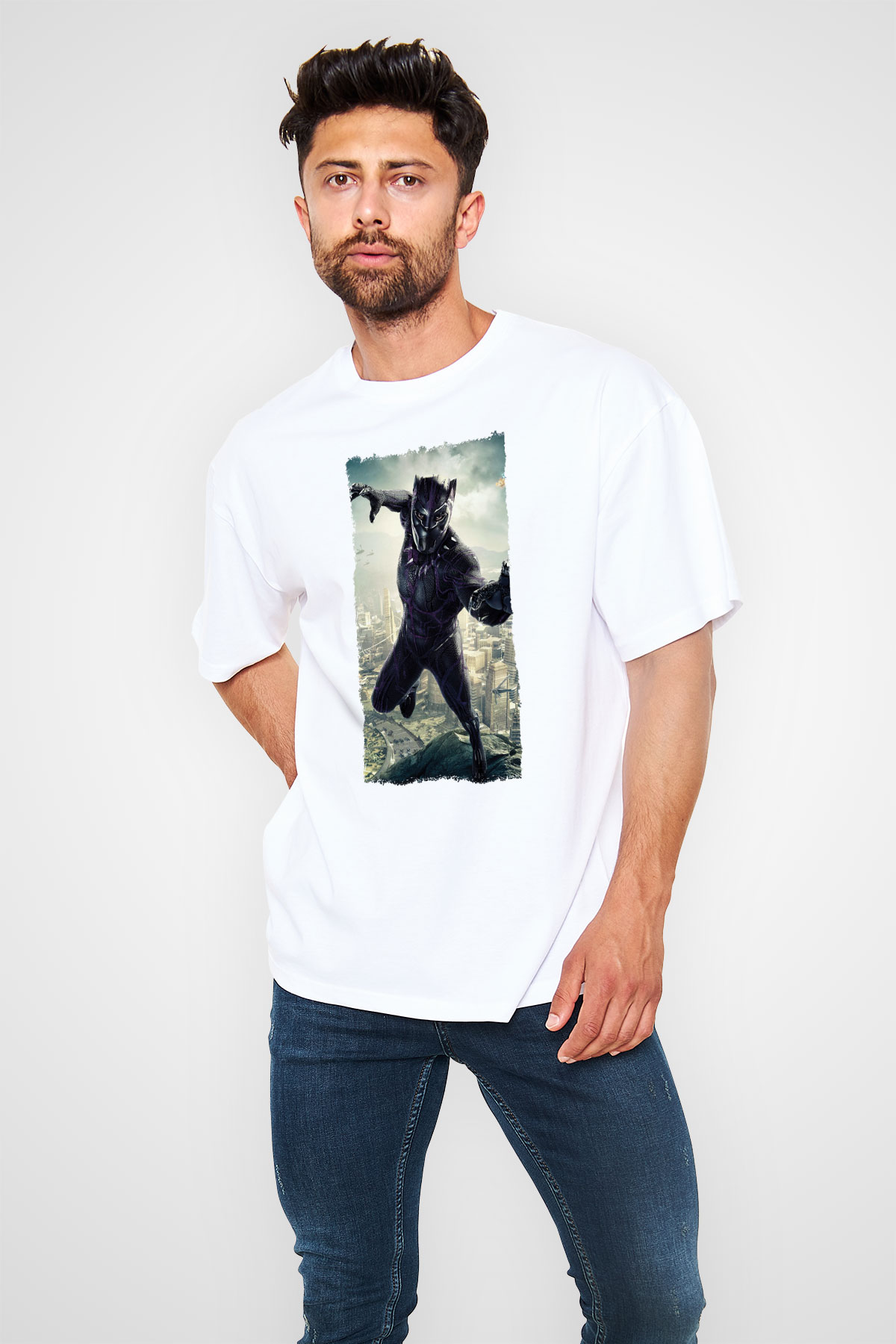 Black Panther Beyaz Oversize Tişört Oversize T-shirt