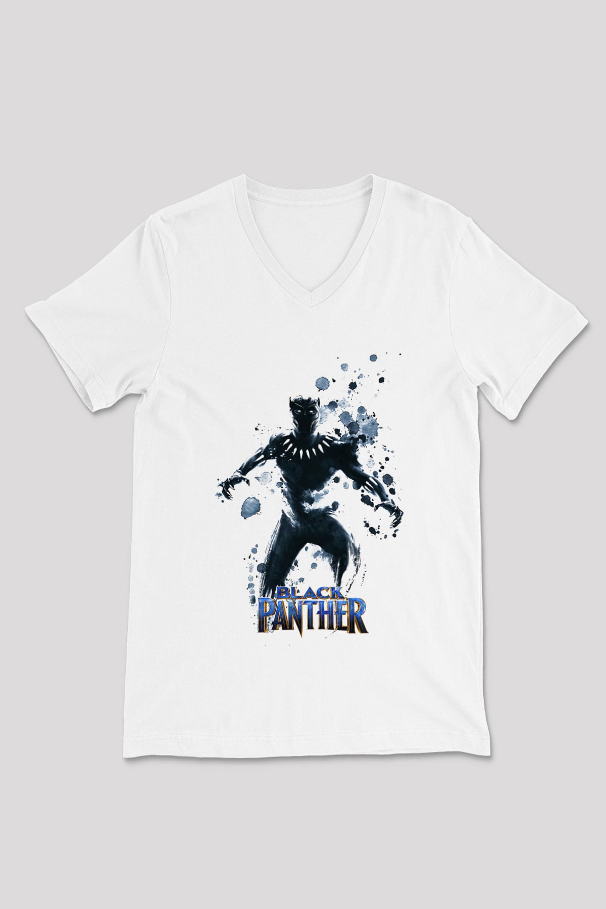 Black Panther Beyaz Unisex V Yaka Tişört