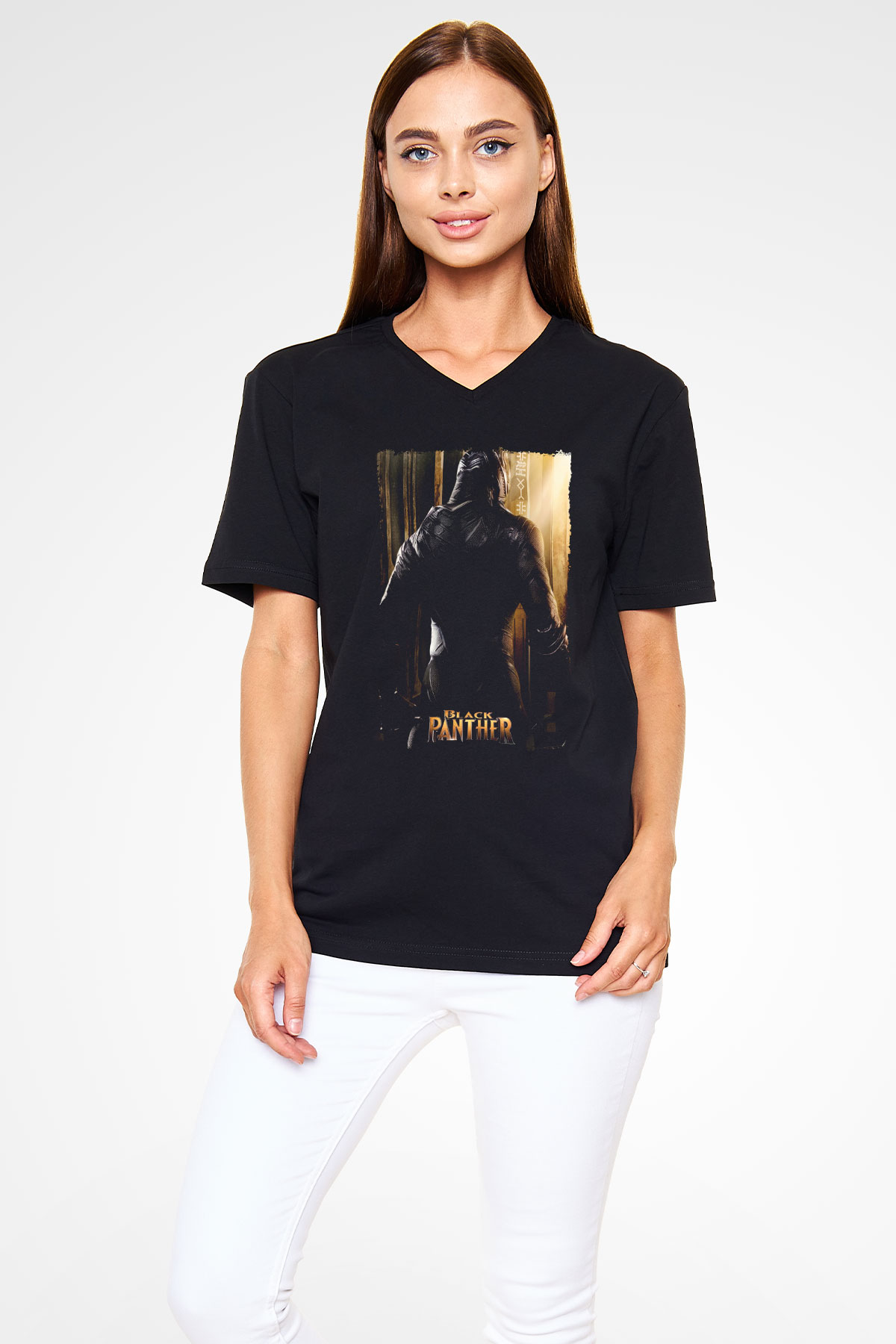 Black Panther Siyah Unisex V Yaka Tişört