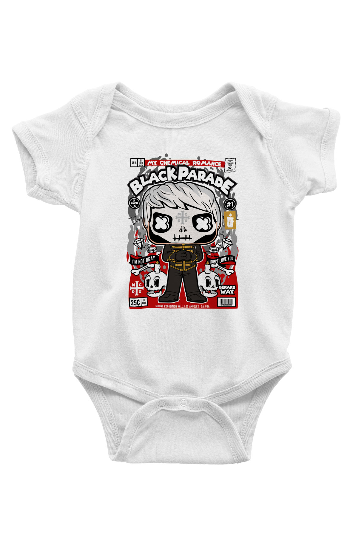Black Parade Baskılı Unisex Beyaz Bebek Body - Zıbın