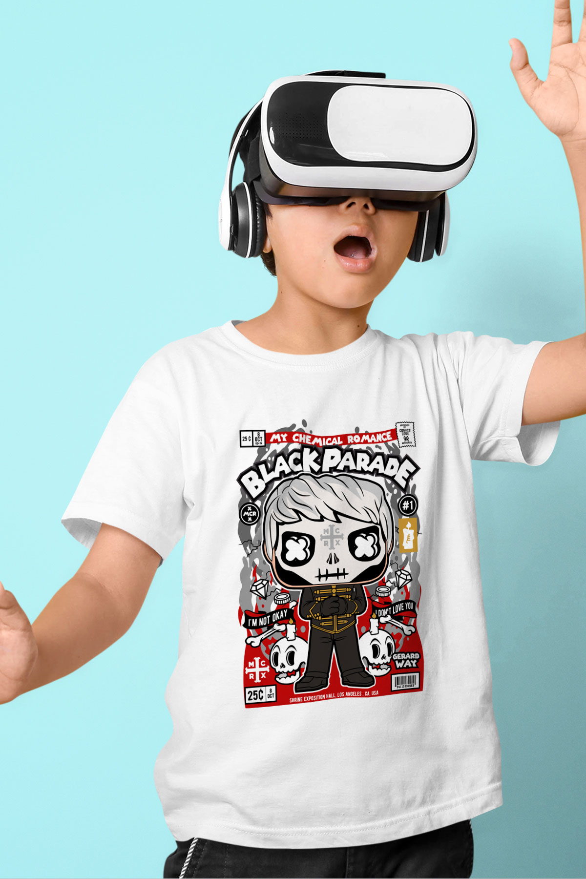 Black Parade Baskılı Unisex Beyaz Çocuk Tişört