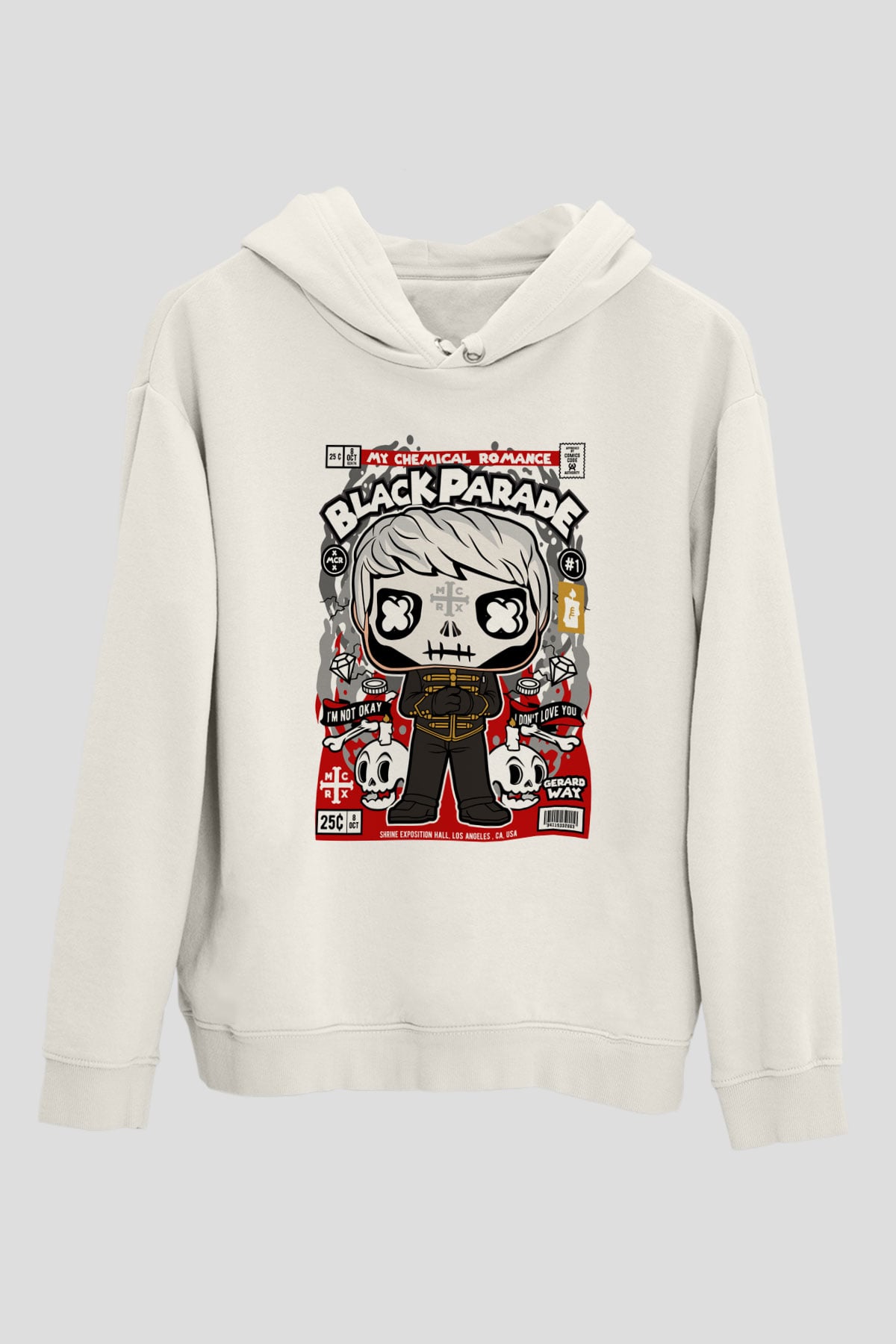Black Parade Baskılı Unisex Beyaz Hoodie