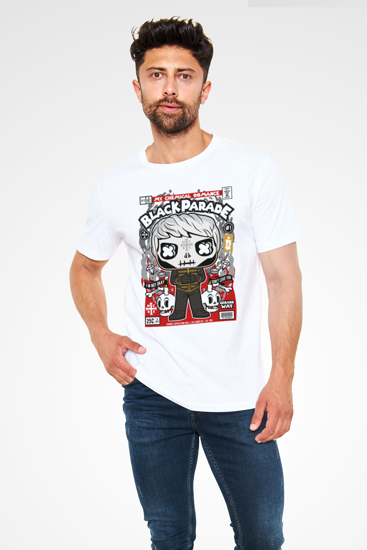Black Parade Baskılı Unisex Beyaz Tişört