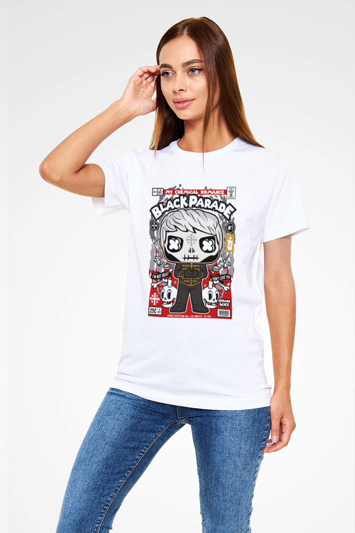 Black Parade Baskılı Unisex Beyaz Tişört