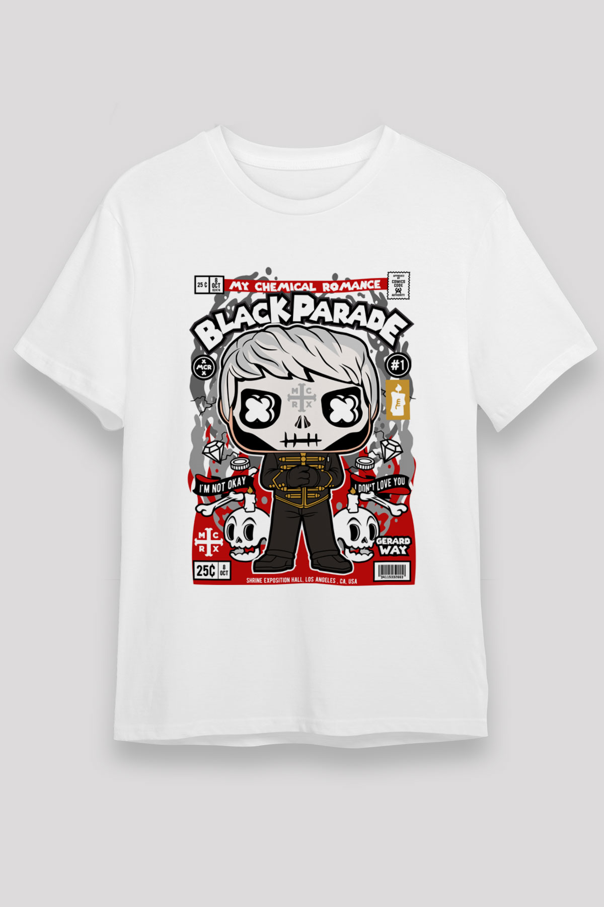 Black Parade Baskılı Unisex Beyaz Tişört
