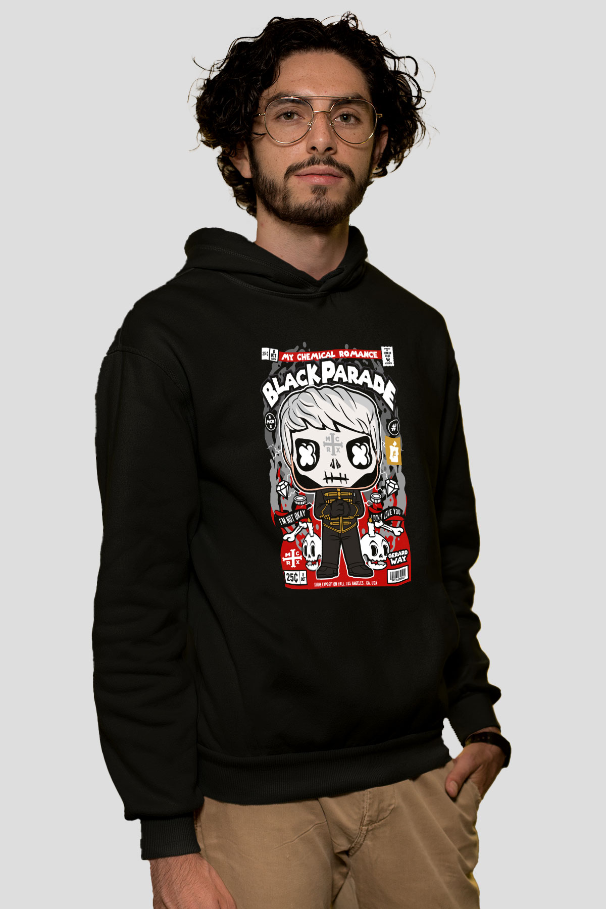 Black Parade Baskılı Unisex Siyah Hoodie