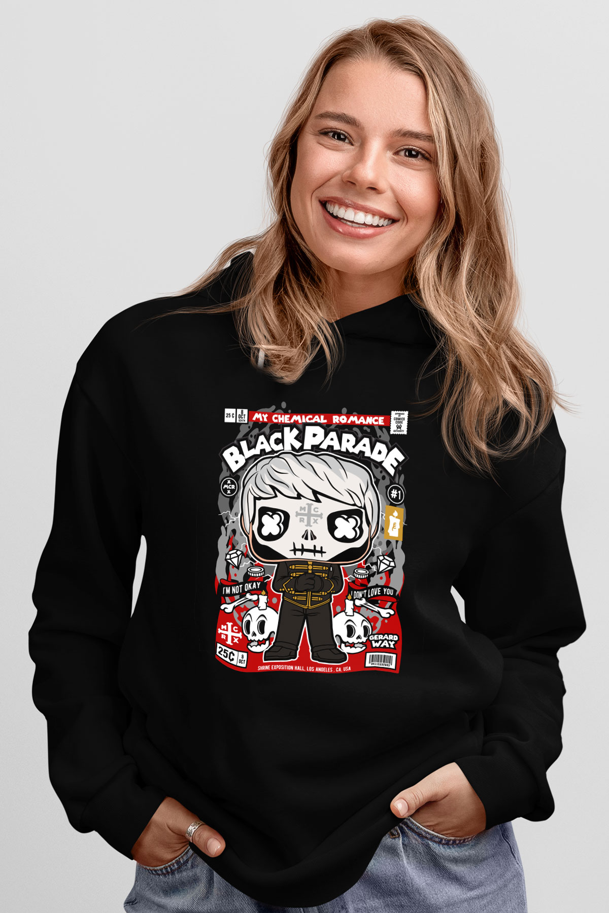 Black Parade Baskılı Unisex Siyah Hoodie