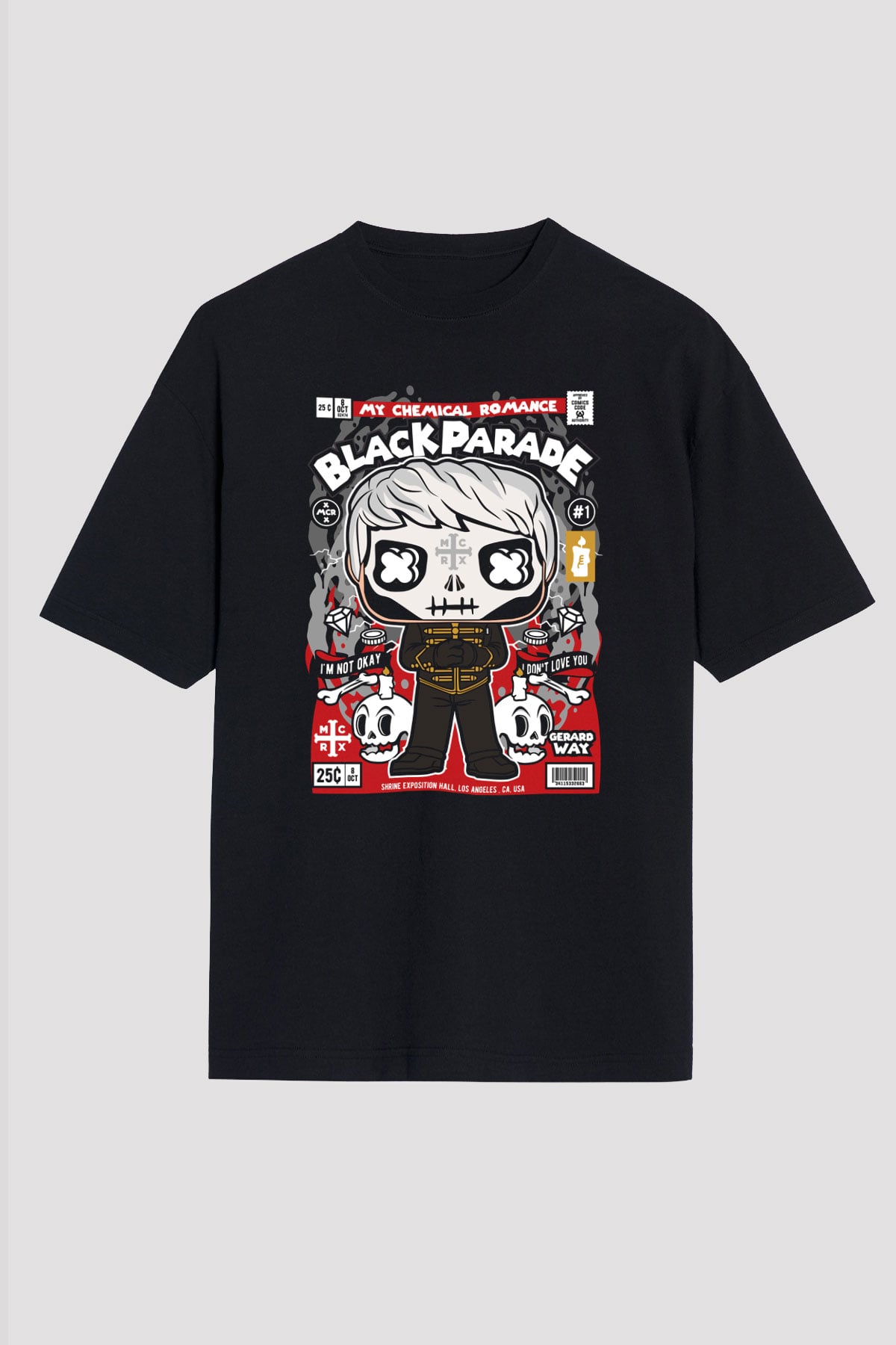 Black Parade Baskılı Unisex Siyah Oversize Tişört