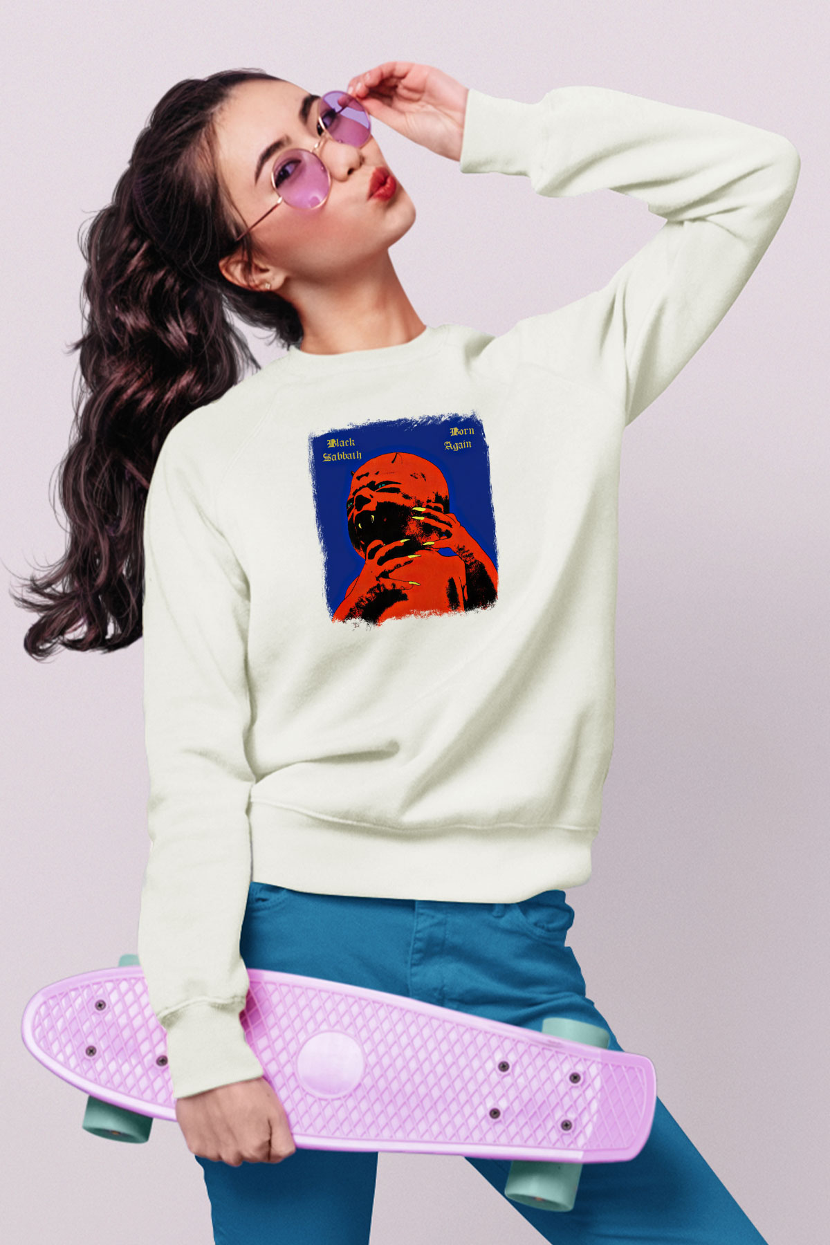 Black Sabbath Baskılı Unisex Beyaz Sweatshirt