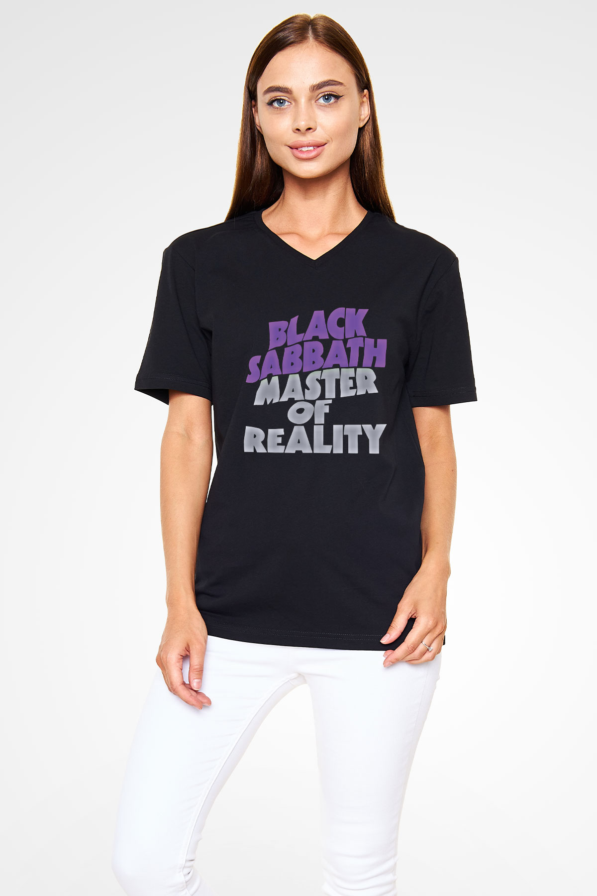 Black Sabbath Baskılı Unisex Siyah V Yaka Tişört