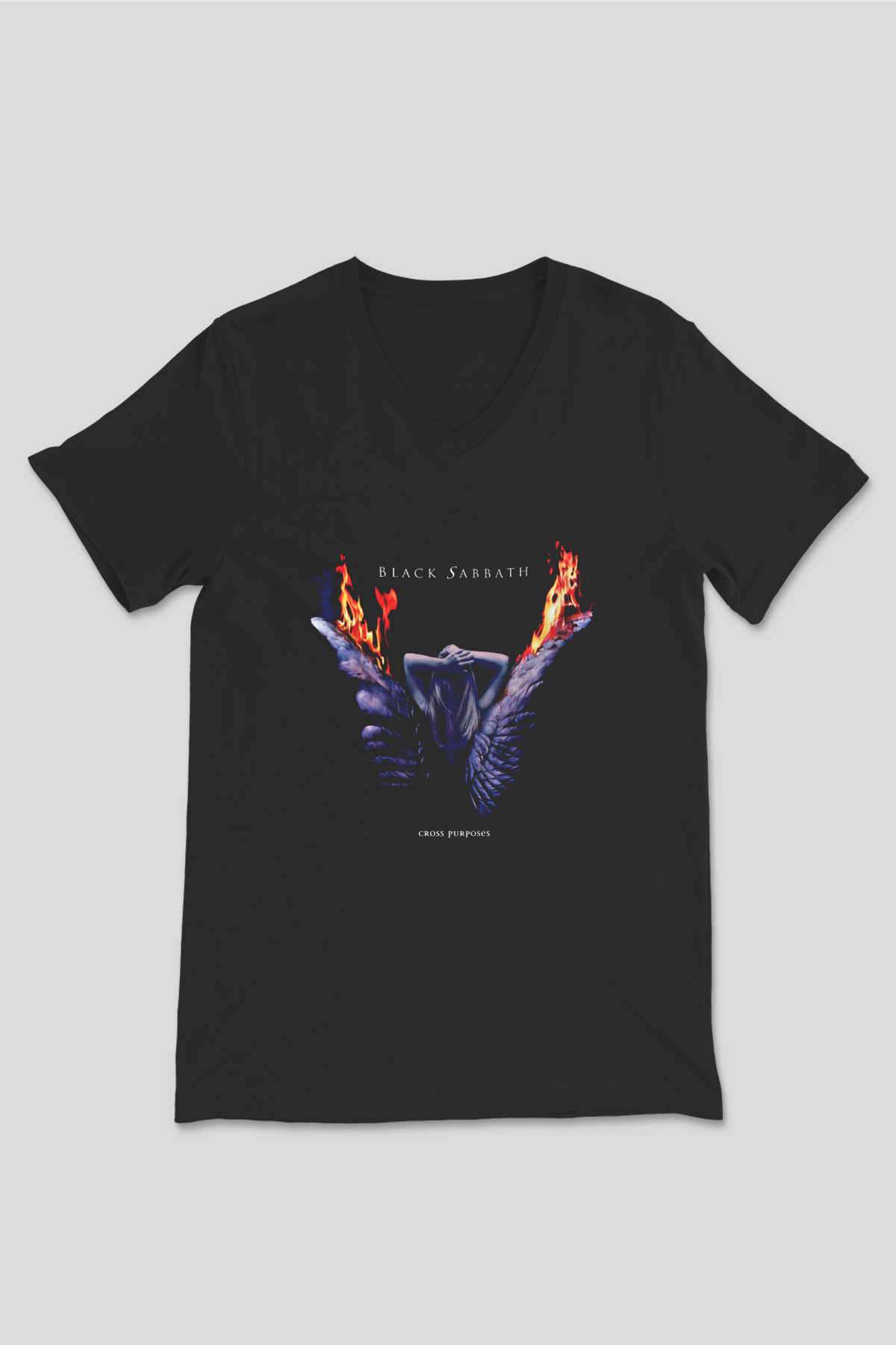 Black Sabbath Baskılı Unisex Siyah V Yaka Tişört