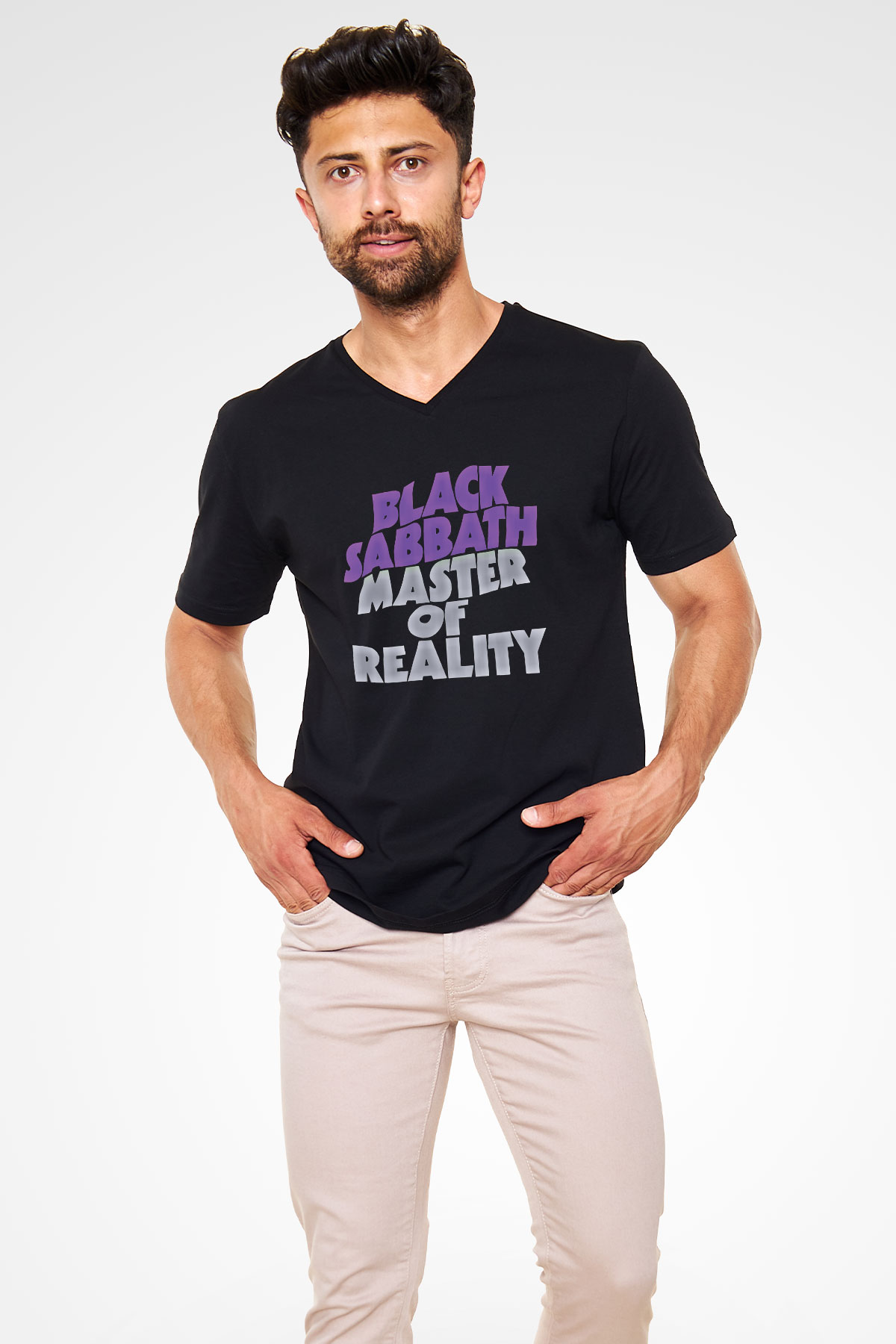 Black Sabbath Baskılı Unisex Siyah V Yaka Tişört