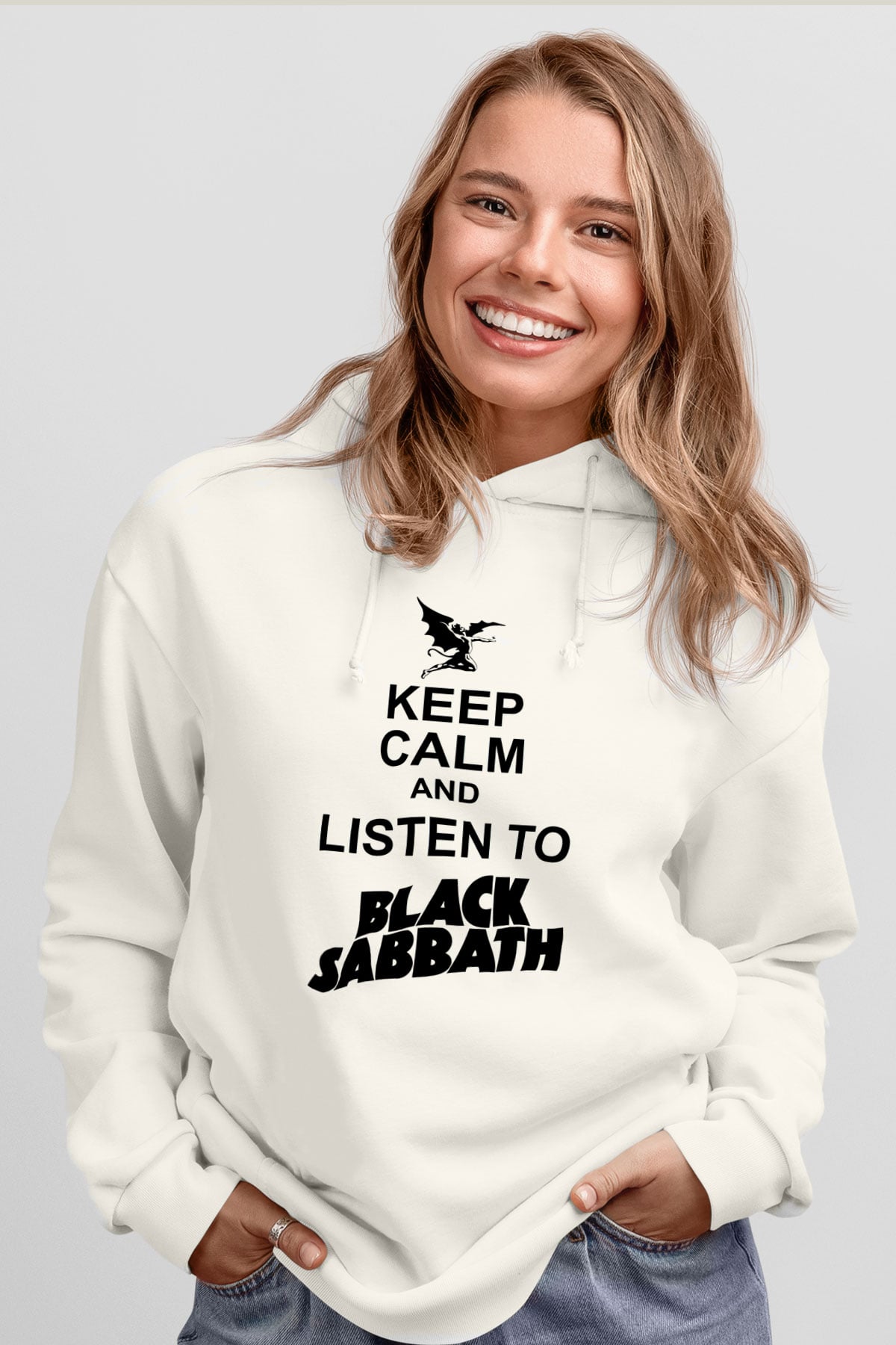 Black Sabbath Beyaz Unisex Kapşonlu Sweatshirt
