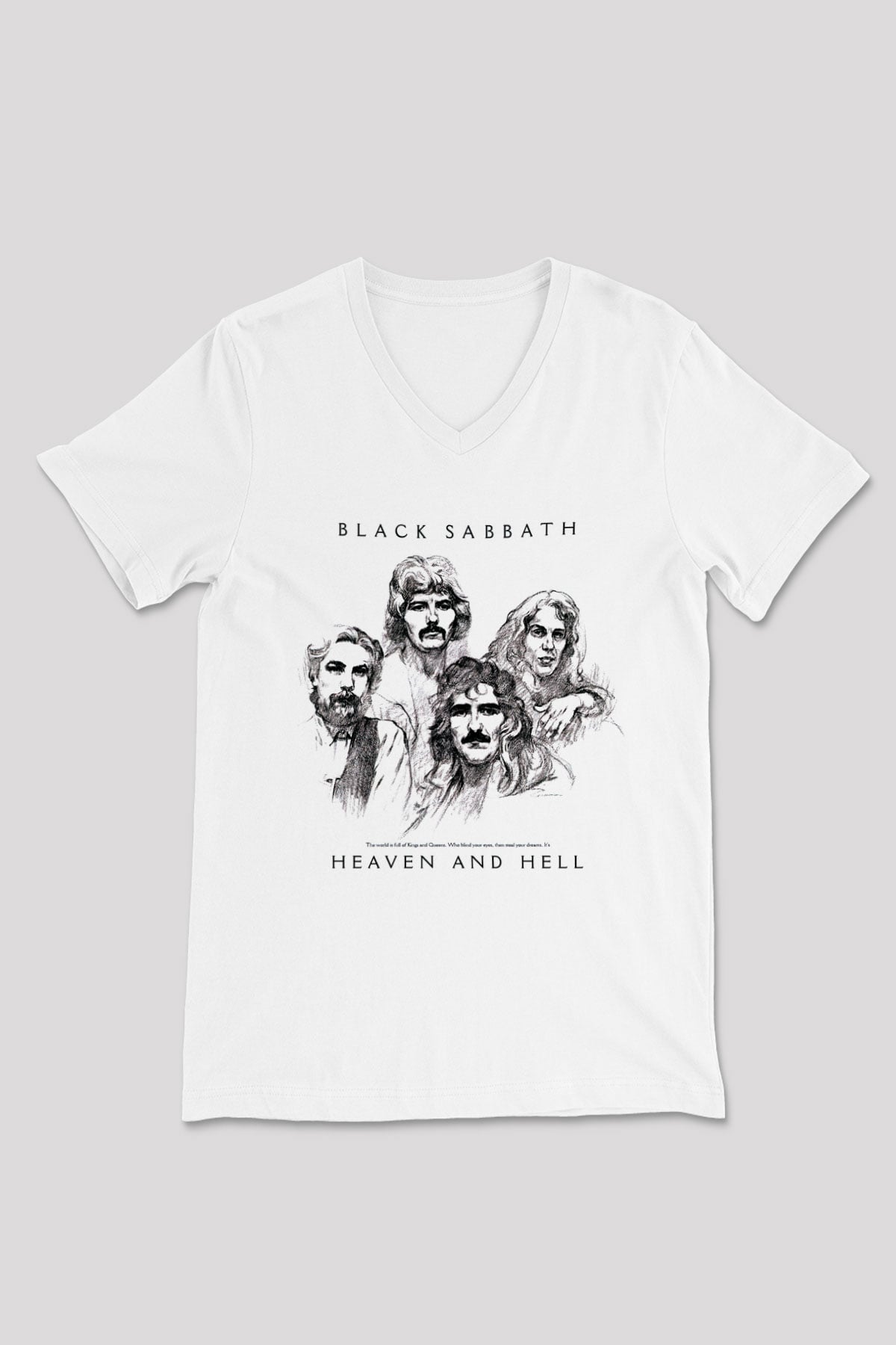 Black Sabbath Beyaz Unisex V Yaka Tişört