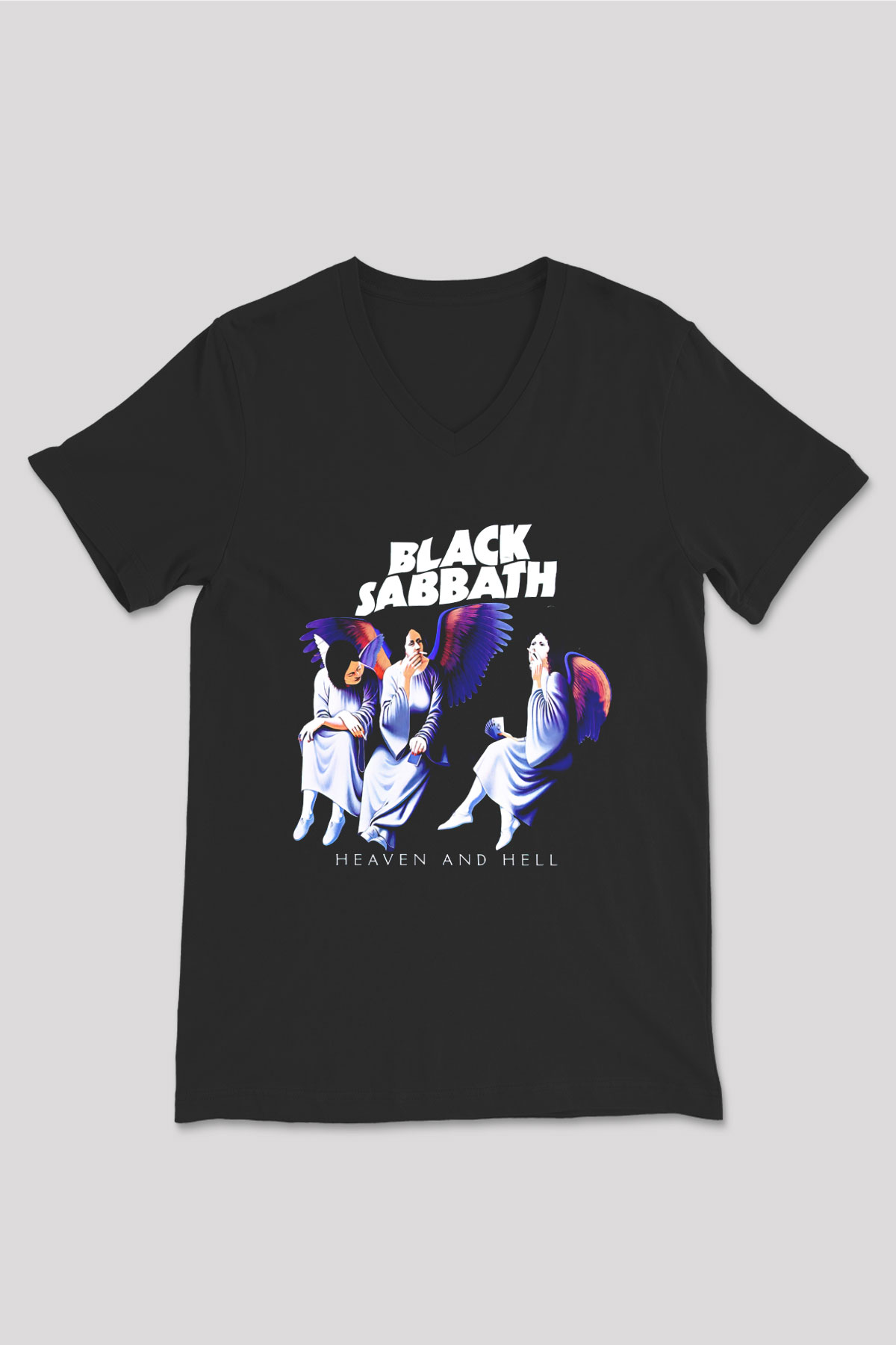 Black Sabbath Heaven And Hell Siyah Unisex V Yaka Tişört