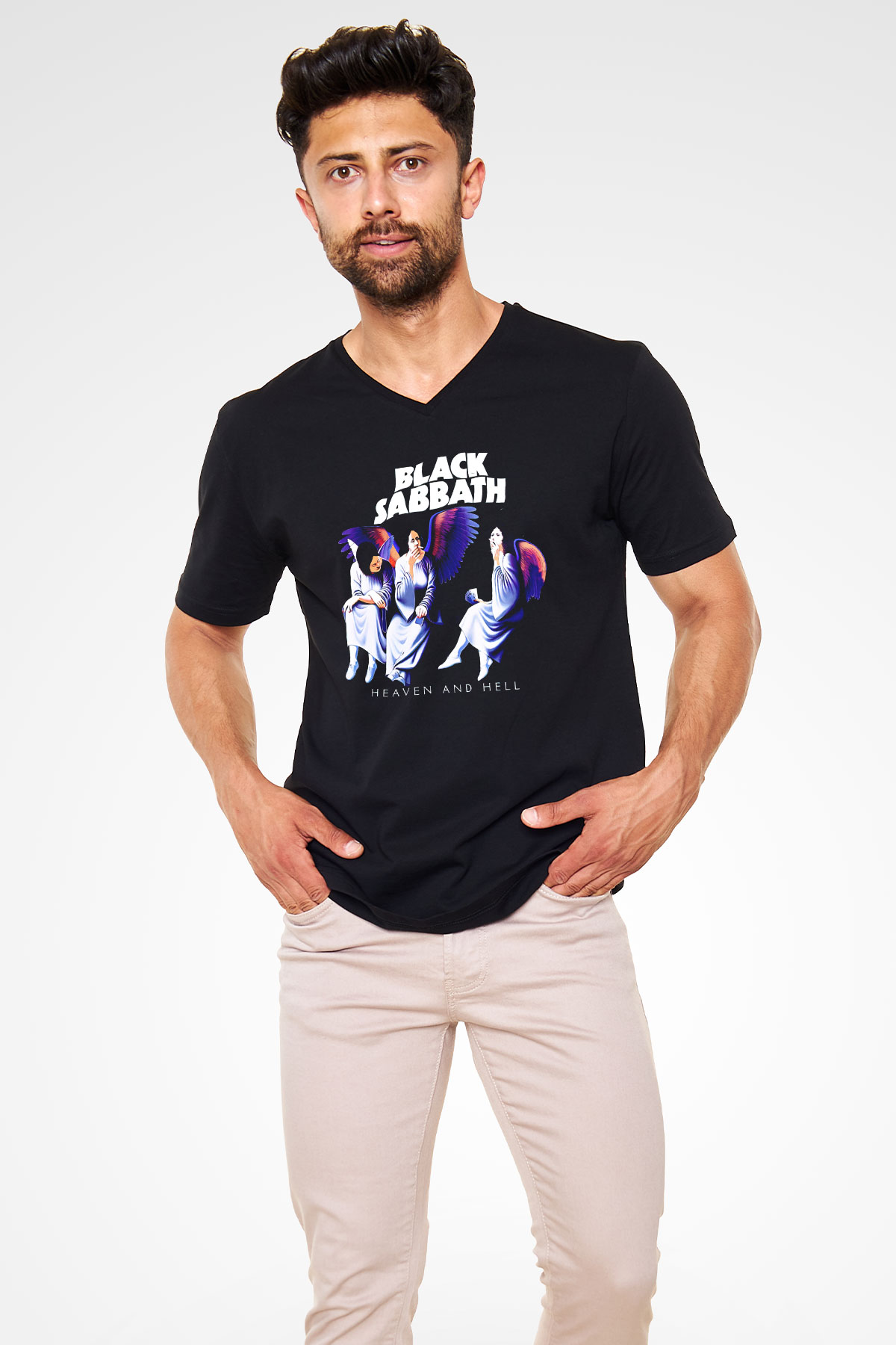 Black Sabbath Heaven And Hell Siyah Unisex V Yaka Tişört