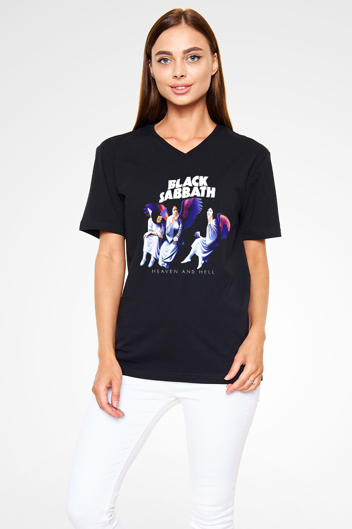 Black Sabbath Heaven And Hell Siyah Unisex V Yaka Tişört