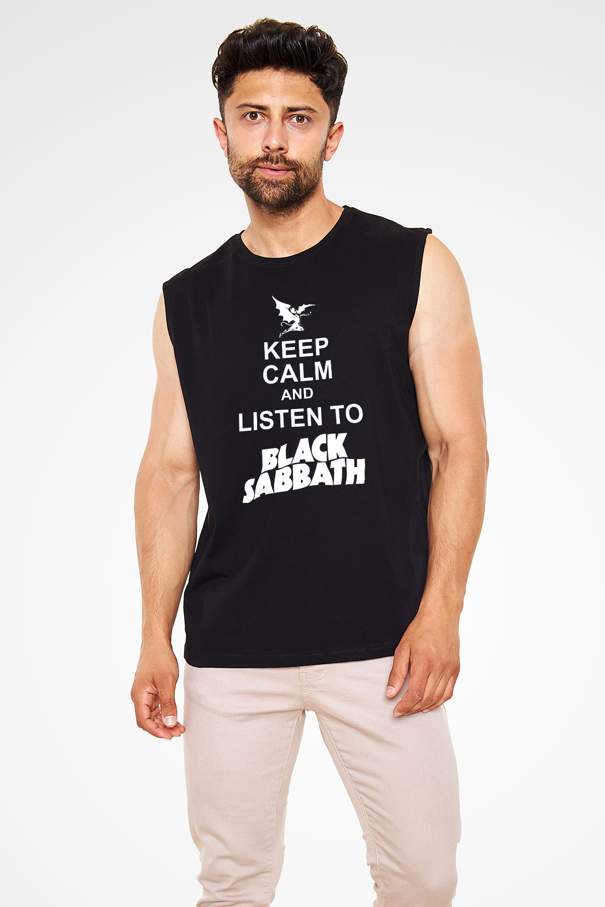 Black Sabbath Keep Calm And Listen To Black Sabbath Siyah Unisex Kolsuz Tişört