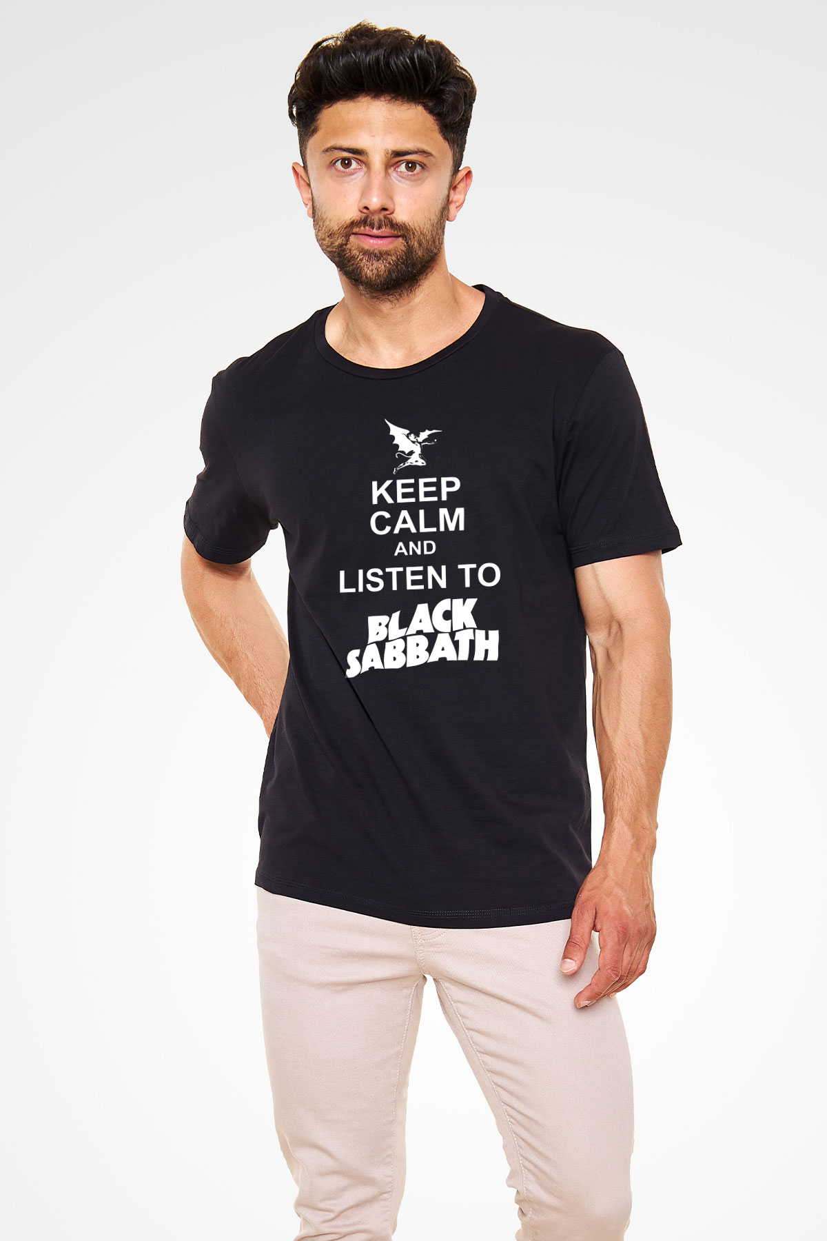 Black Sabbath Keep Calm And Listen To Black Sabbath Siyah Unisex Tişört T-Shirt - TişörtFabrikası