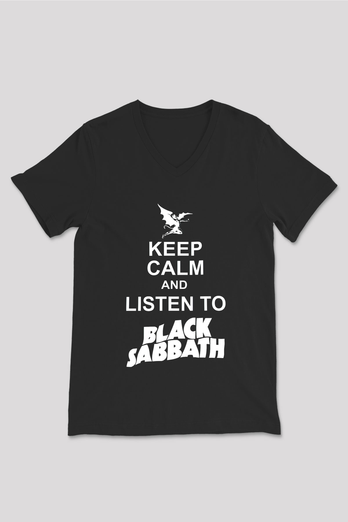 Black Sabbath Keep Calm And Listen To Black Sabbath Siyah Unisex V Yaka Tişört