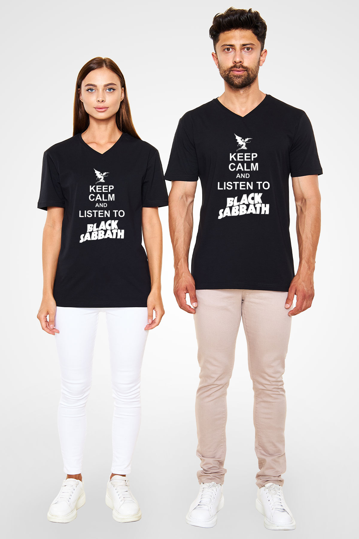 Black Sabbath Keep Calm And Listen To Black Sabbath Siyah Unisex V Yaka Tişört