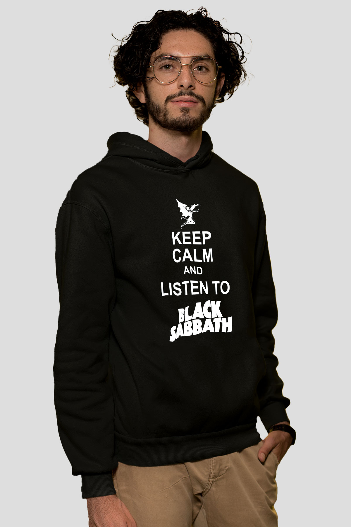 Black Sabbath Keep Calm And Listen To Black Sabbath Siyah Unisex Kapüşonlu Sweatshirt