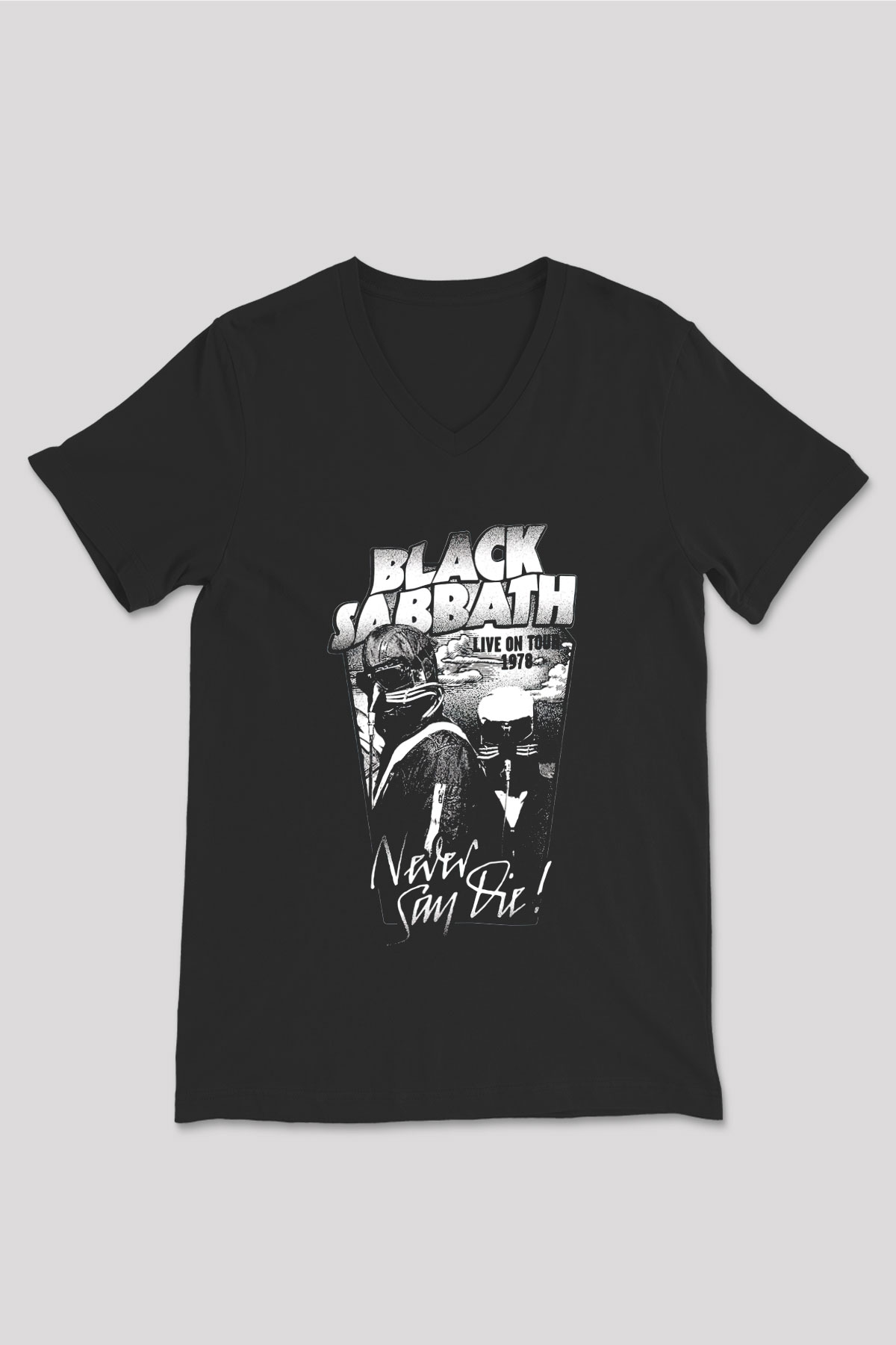 Black Sabbath Never Say Die Siyah Unisex V Yaka Tişört
