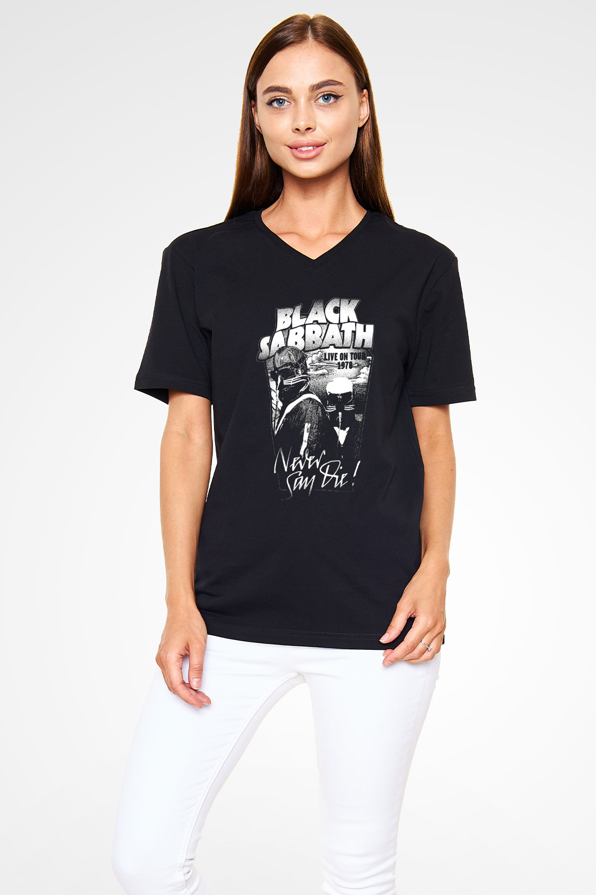 Black Sabbath Never Say Die Siyah Unisex V Yaka Tişört