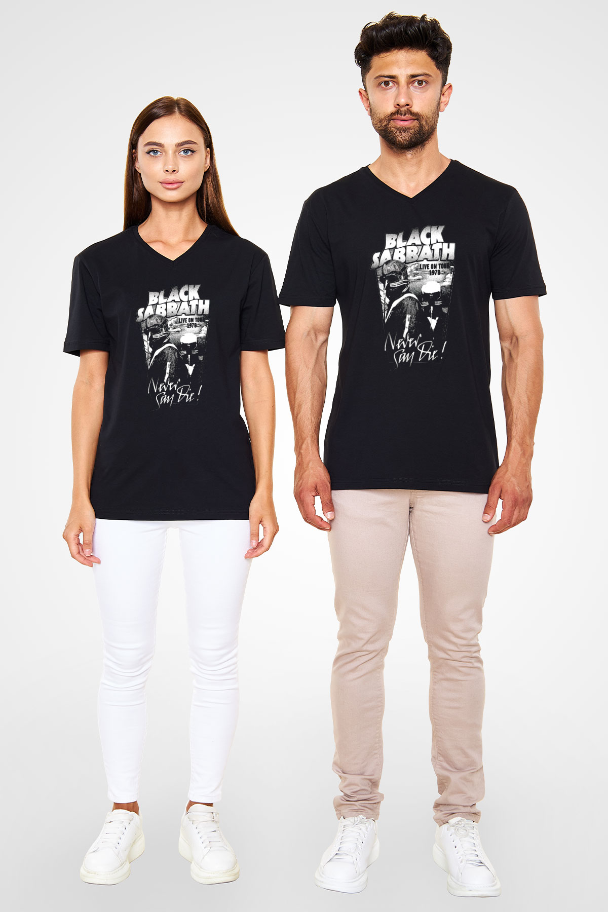 Black Sabbath Never Say Die Siyah Unisex V Yaka Tişört