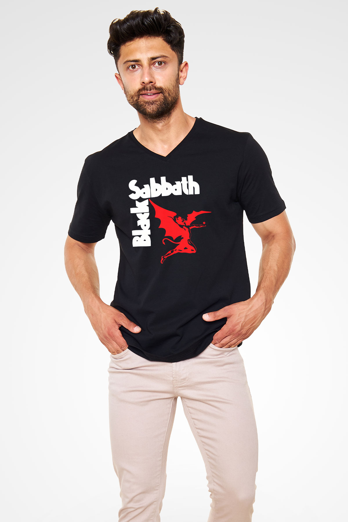 Black Sabbath Siyah Unisex V Yaka Tişört