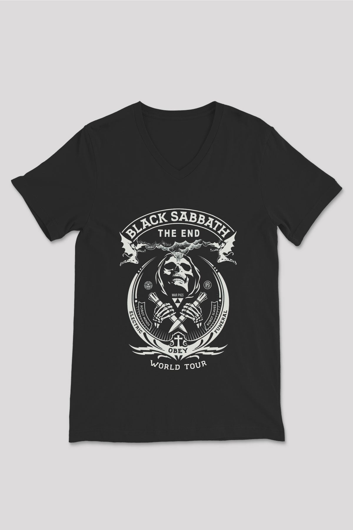 Black Sabbath Siyah Unisex V Yaka Tişört T-Shirt