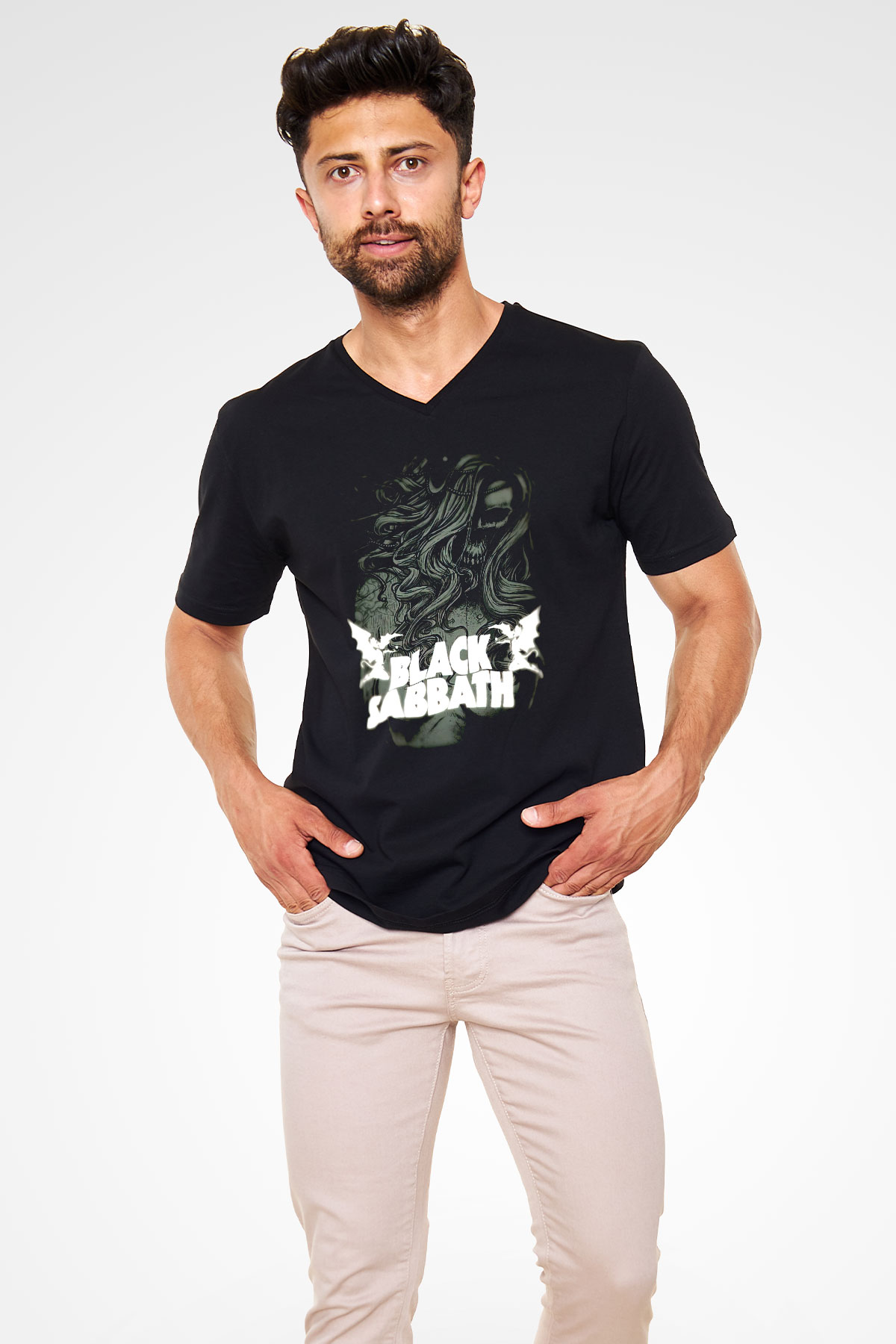 Black Sabbath Siyah Unisex V Yaka Tişört
