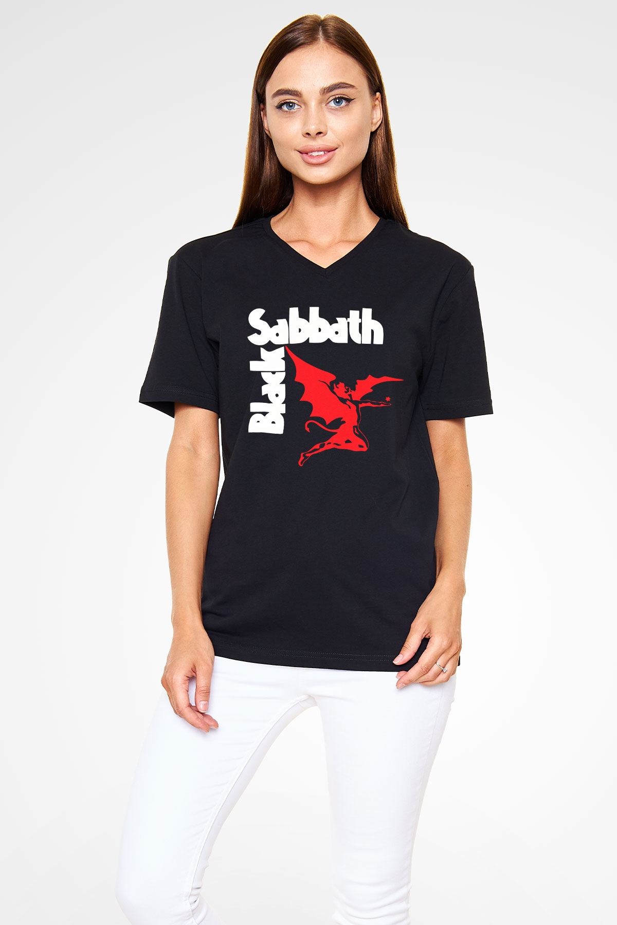 Black Sabbath Siyah Unisex V Yaka Tişört