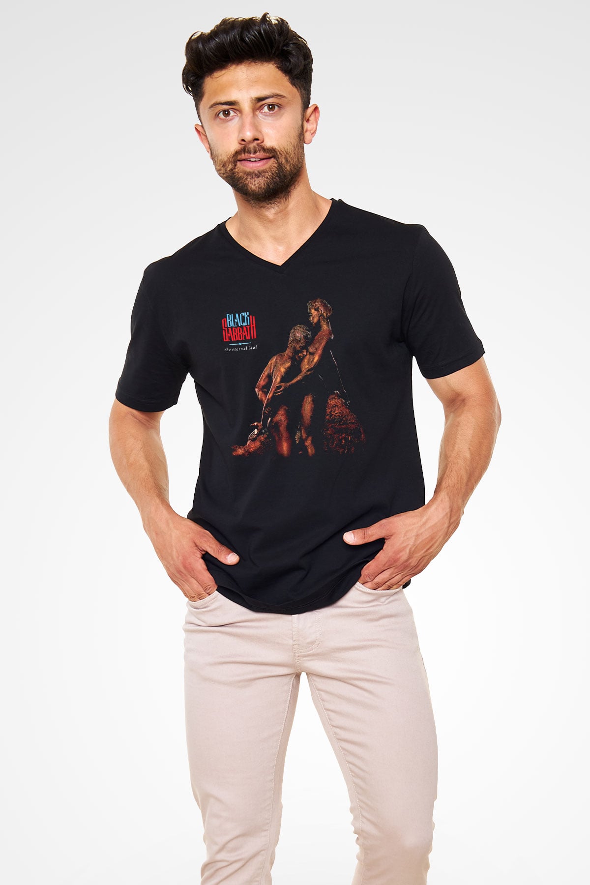 Black Sabbath Siyah Unisex V Yaka Tişört T-Shirt