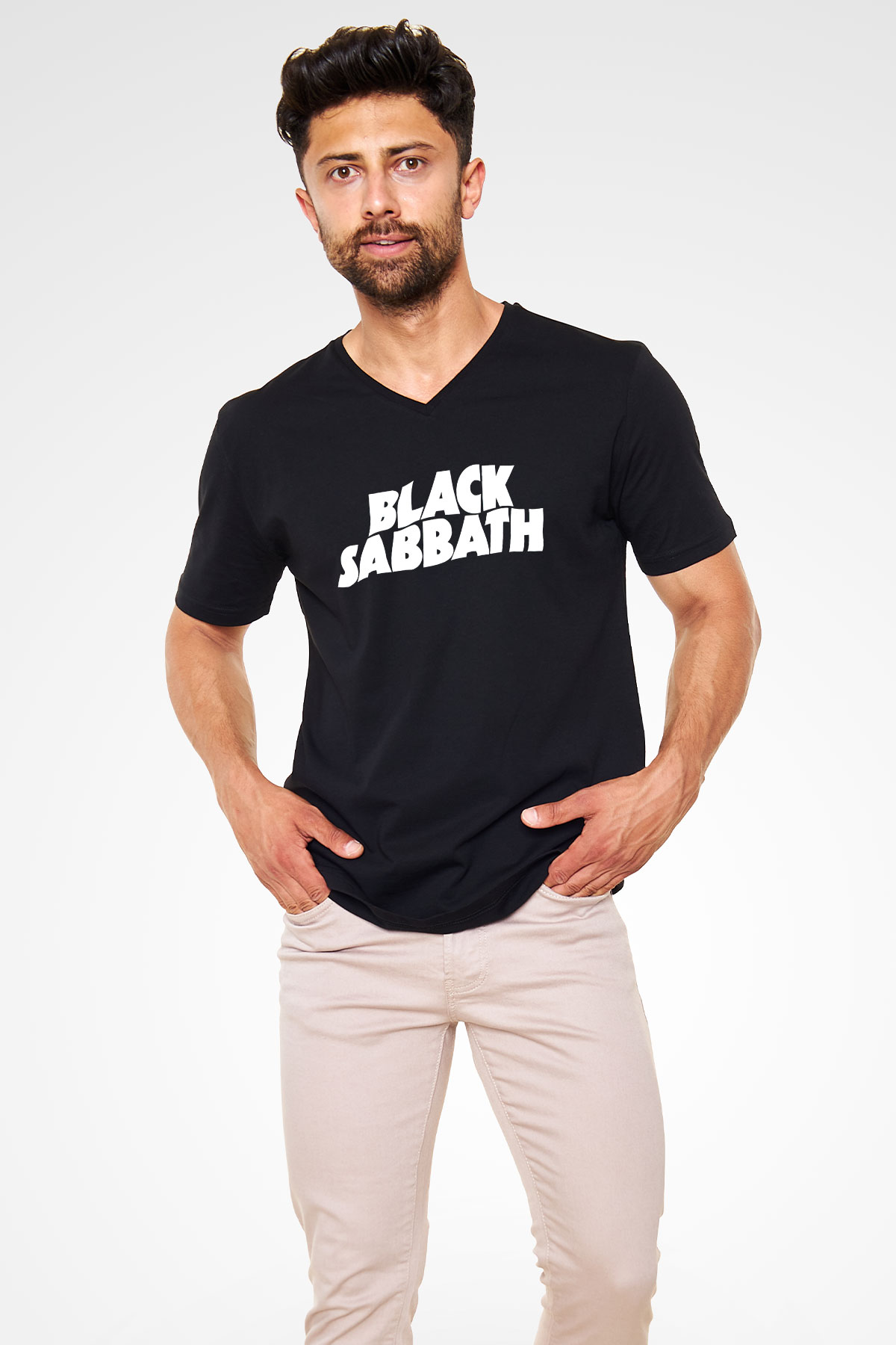 Black Sabbath Siyah Unisex V Yaka Tişört