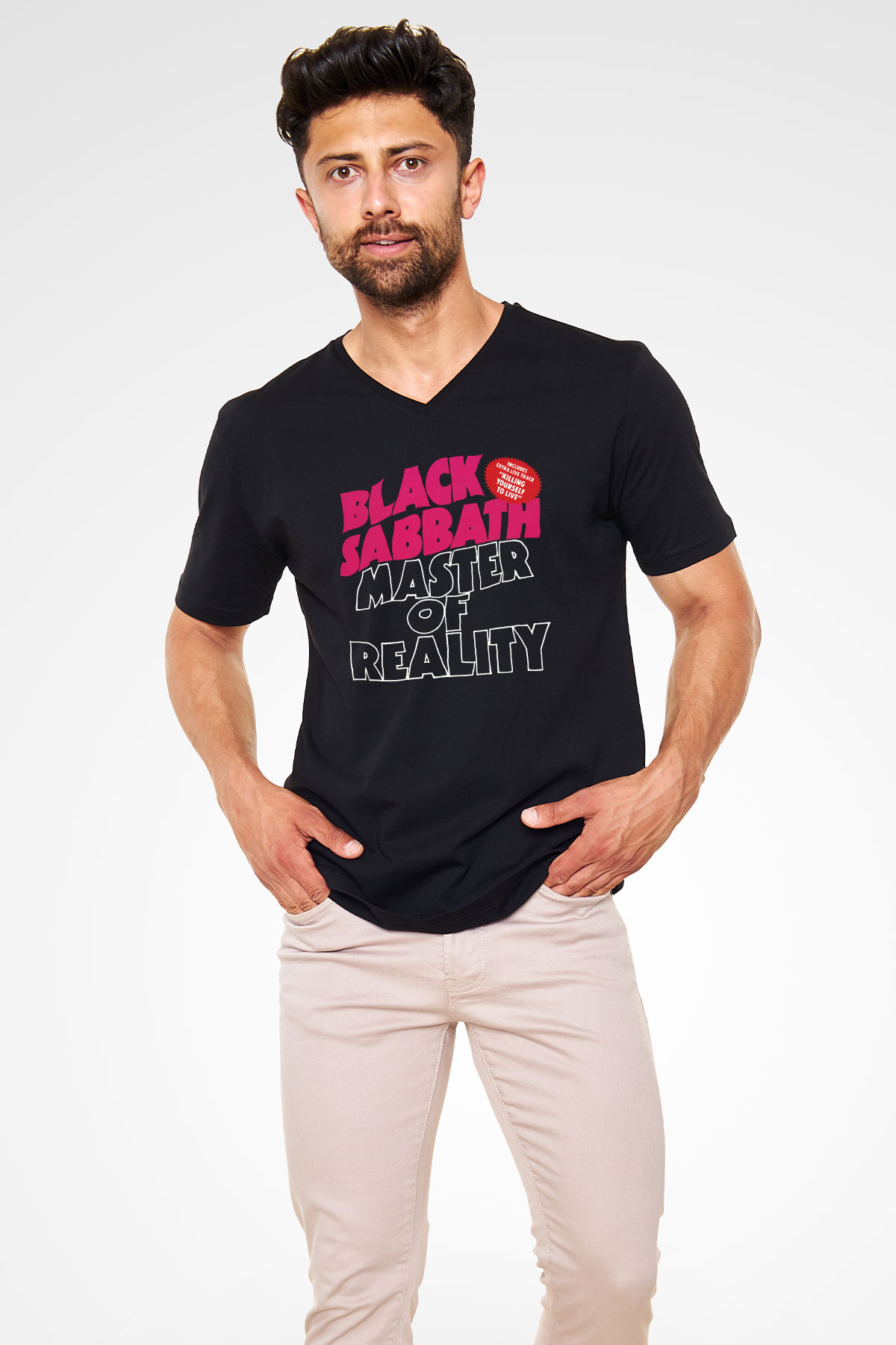 Black Sabbath Siyah Unisex V Yaka Tişört T-Shirt