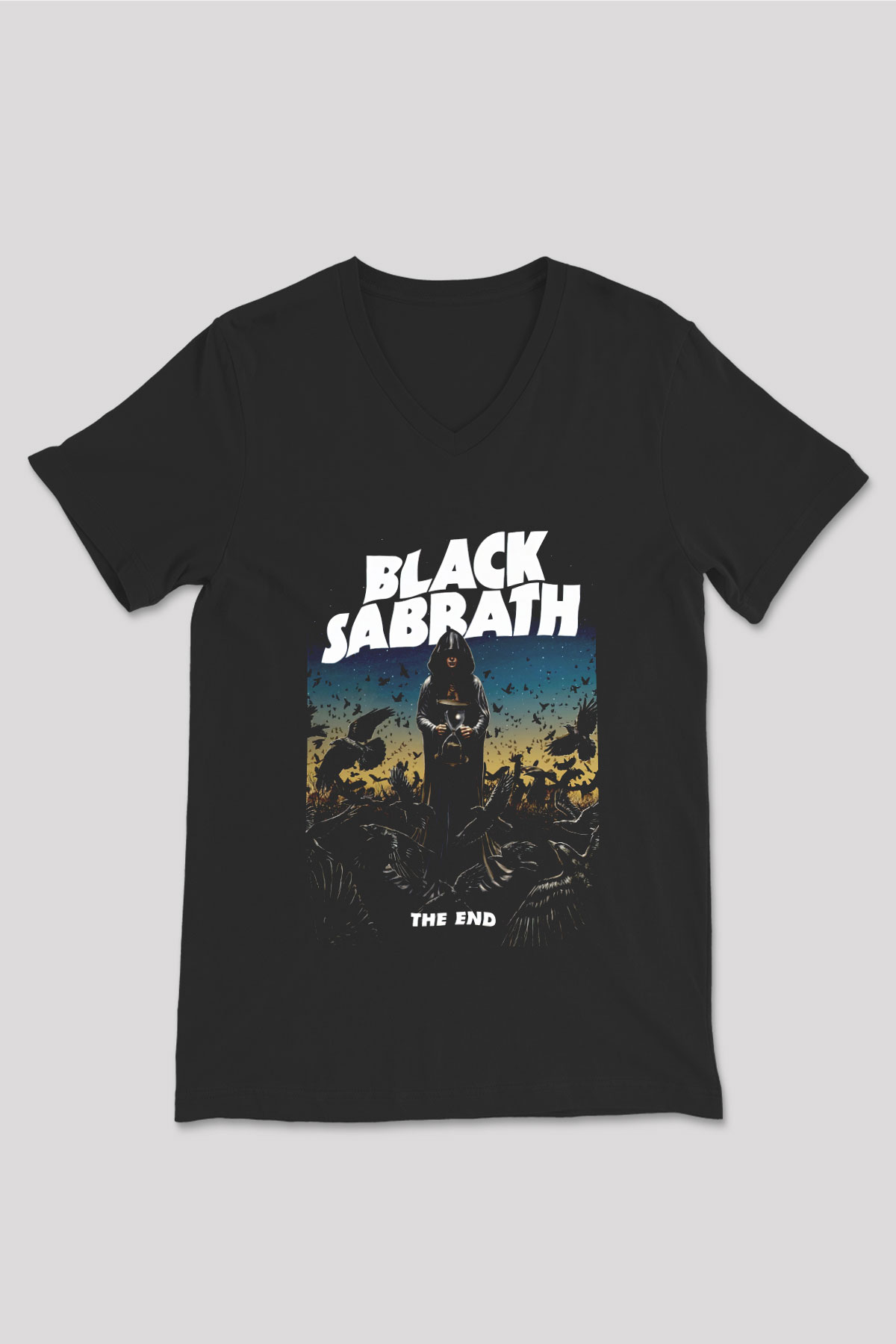 Black Sabbath The End Beyaz Unisex V Yaka Tişört