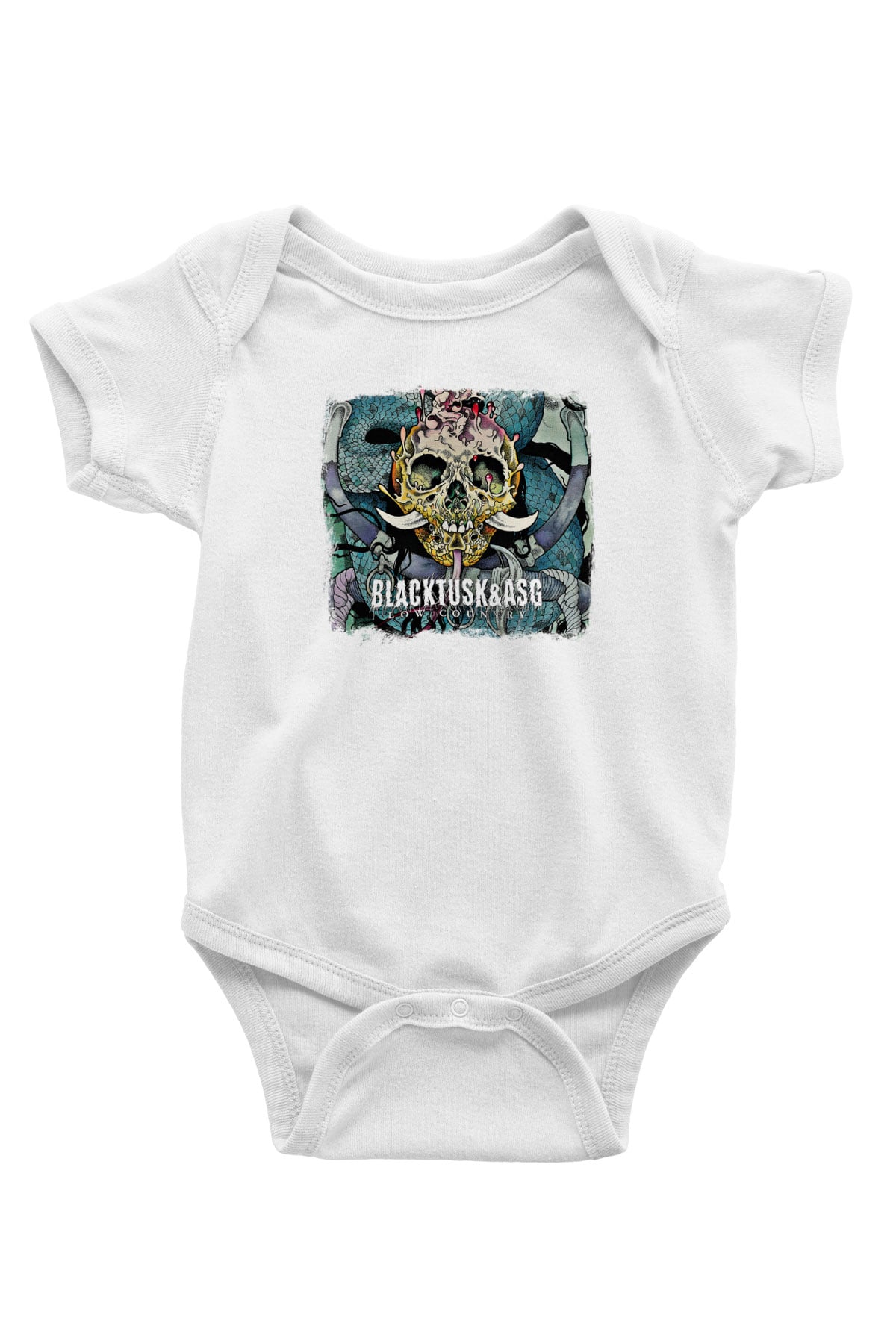 Black Tusk Baskılı Unisex Beyaz Bebek Body - Zıbın