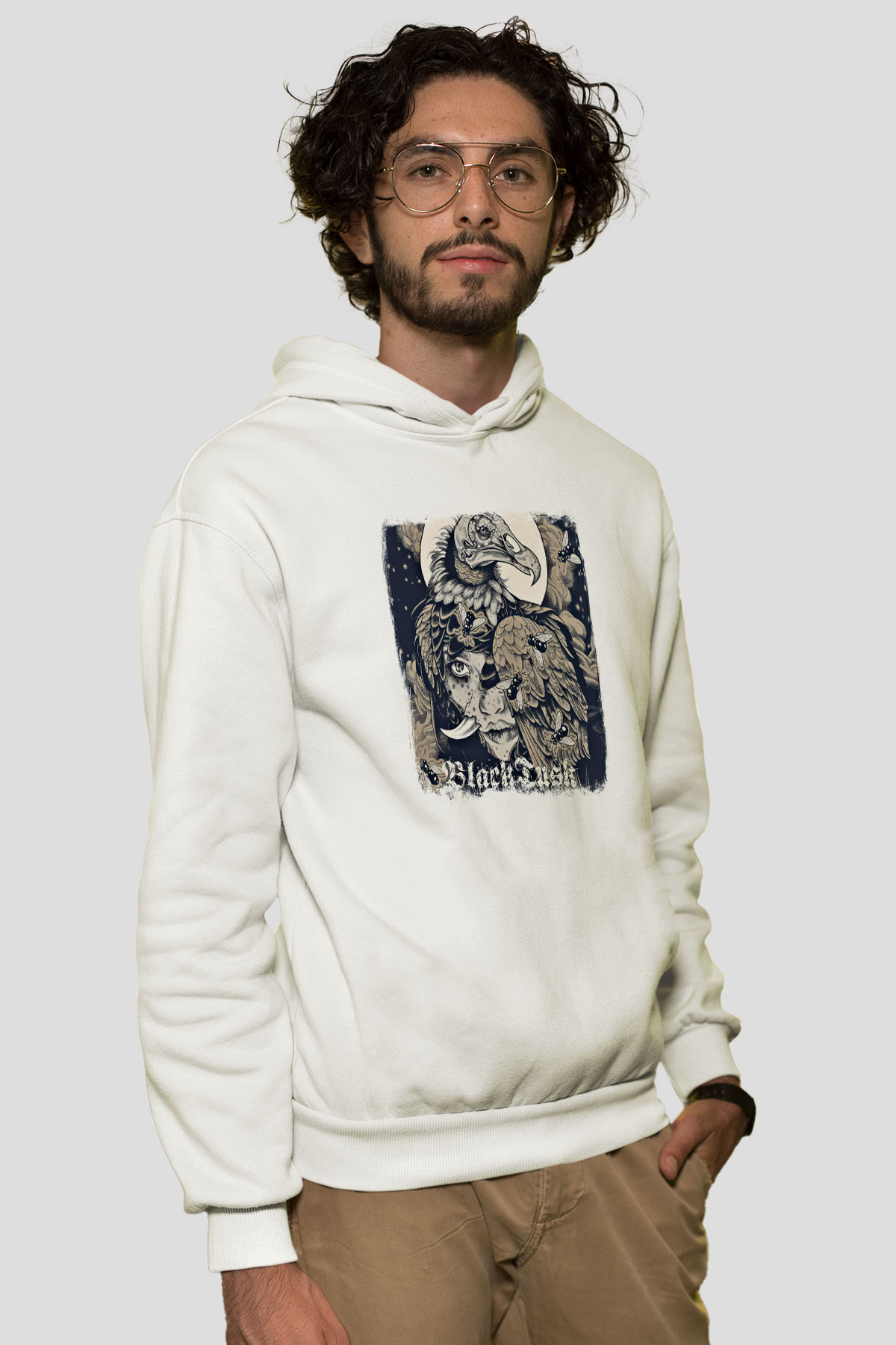 Black Tusk Baskılı Unisex Beyaz Hoodie