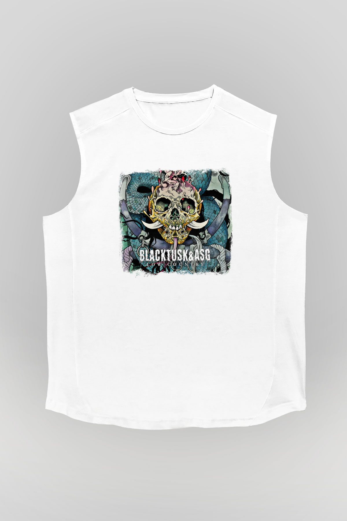 Black Tusk Baskılı Unisex Beyaz Kolsuz Tişört