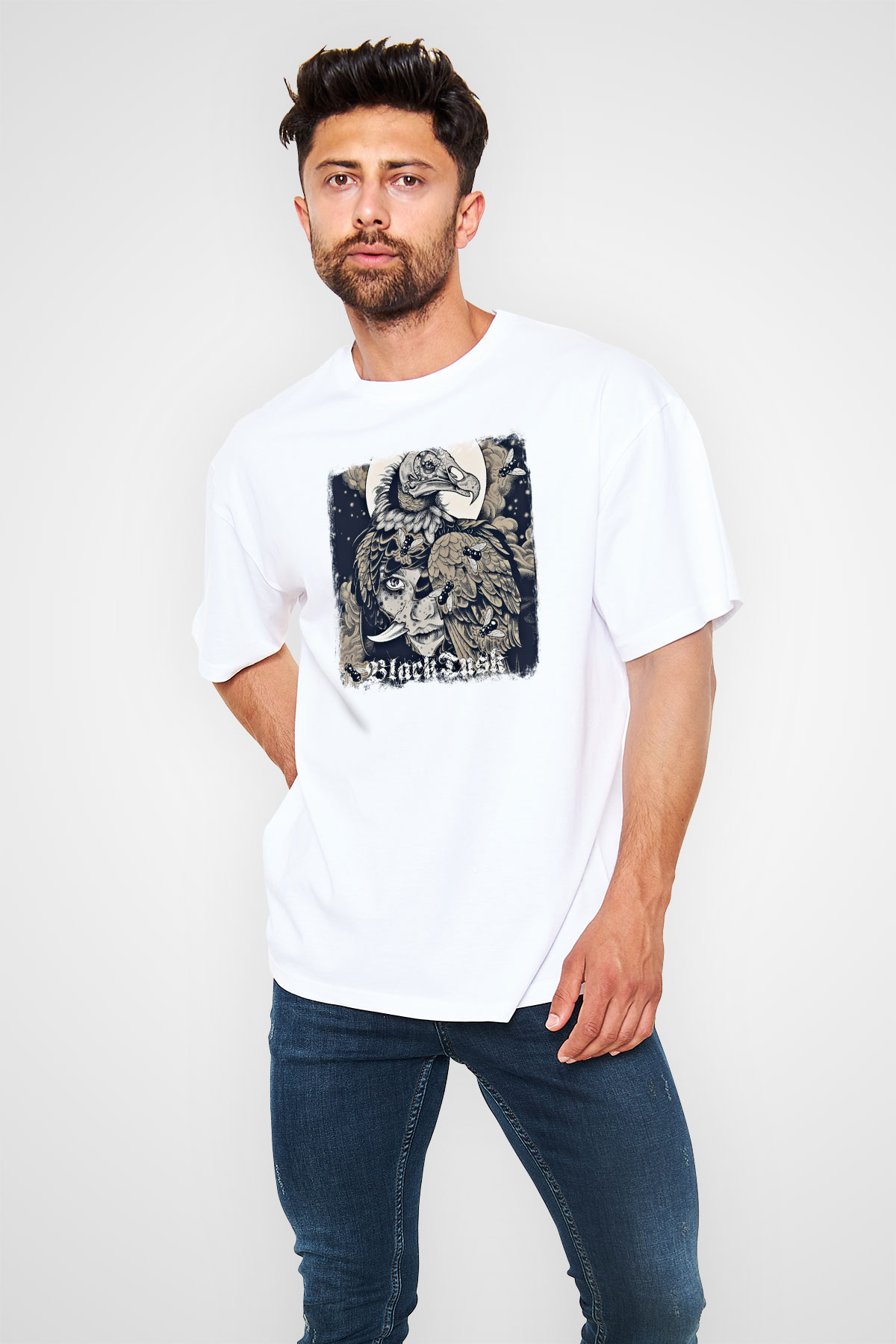 Black Tusk Baskılı Unisex Beyaz Oversize Tişört