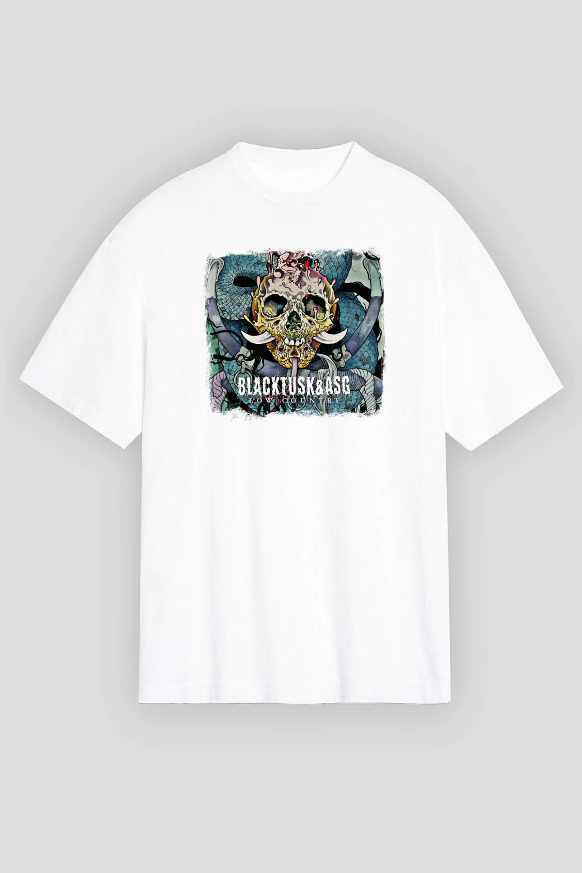 Black Tusk Baskılı Unisex Beyaz Oversize Tişört