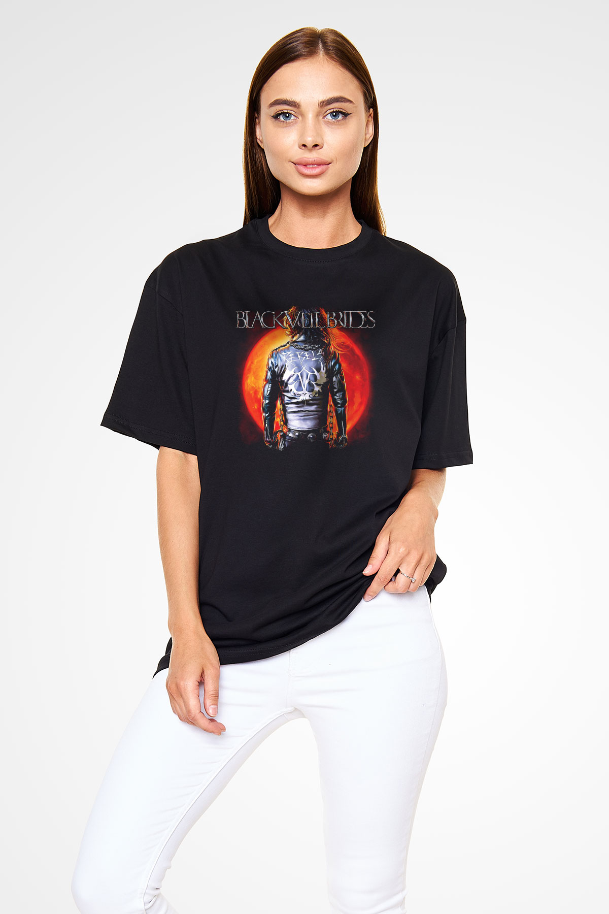 Black Veil Brides Baskılı Unisex Siyah Oversize Tişört