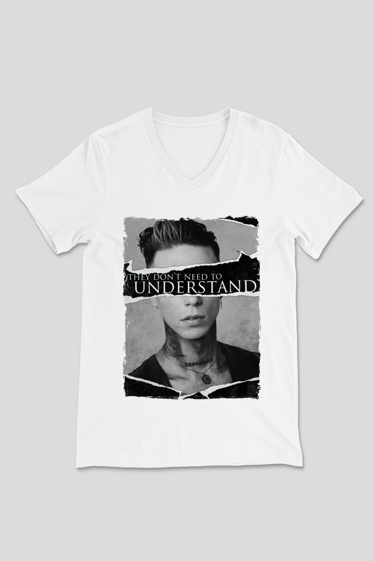 Black Veil Brides Beyaz Unisex V Yaka Tişört