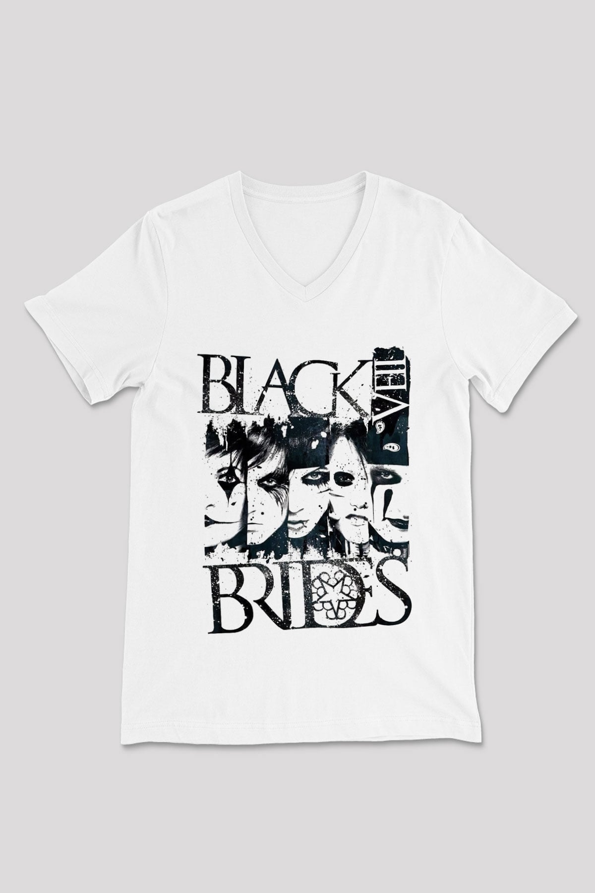 Black Veil Brides Beyaz Unisex V Yaka Tişört T-Shirt