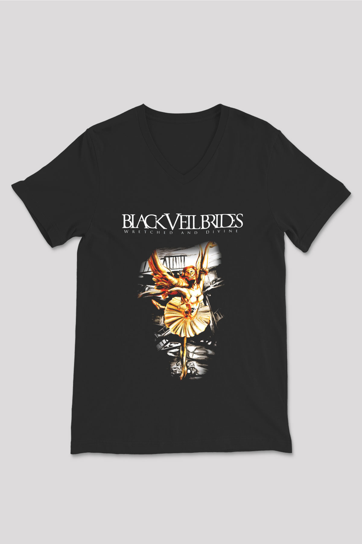Black Veil Brides Siyah Unisex V Yaka Tişört T-Shirt