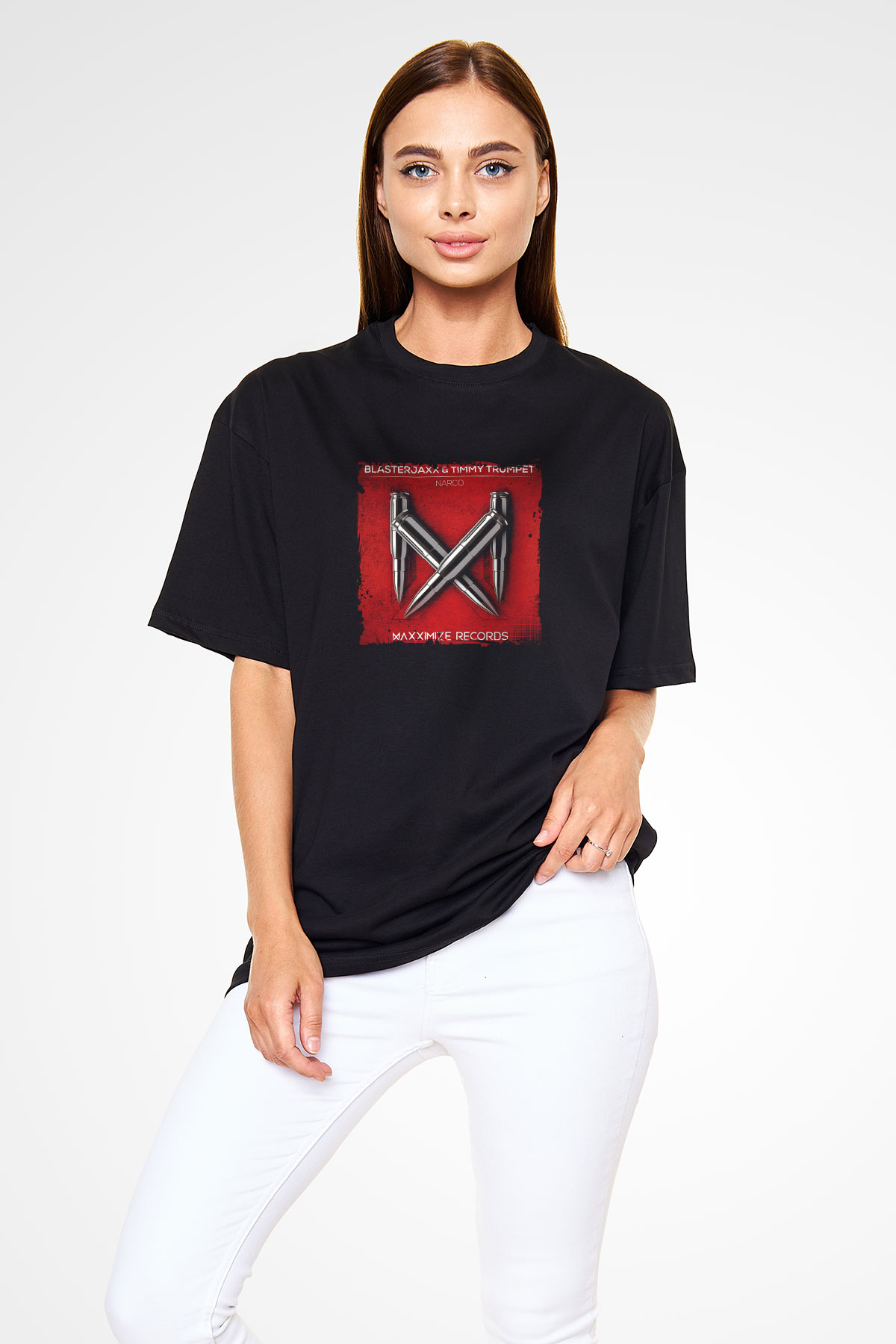 Blasterjaxx Baskılı Unisex Oversize Siyah Tişört